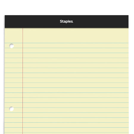 Staples Notepads, 8.5" x 11.75", Wide Ruled, Canary, 100 Sheets/Pad, 6 Pads/Pack