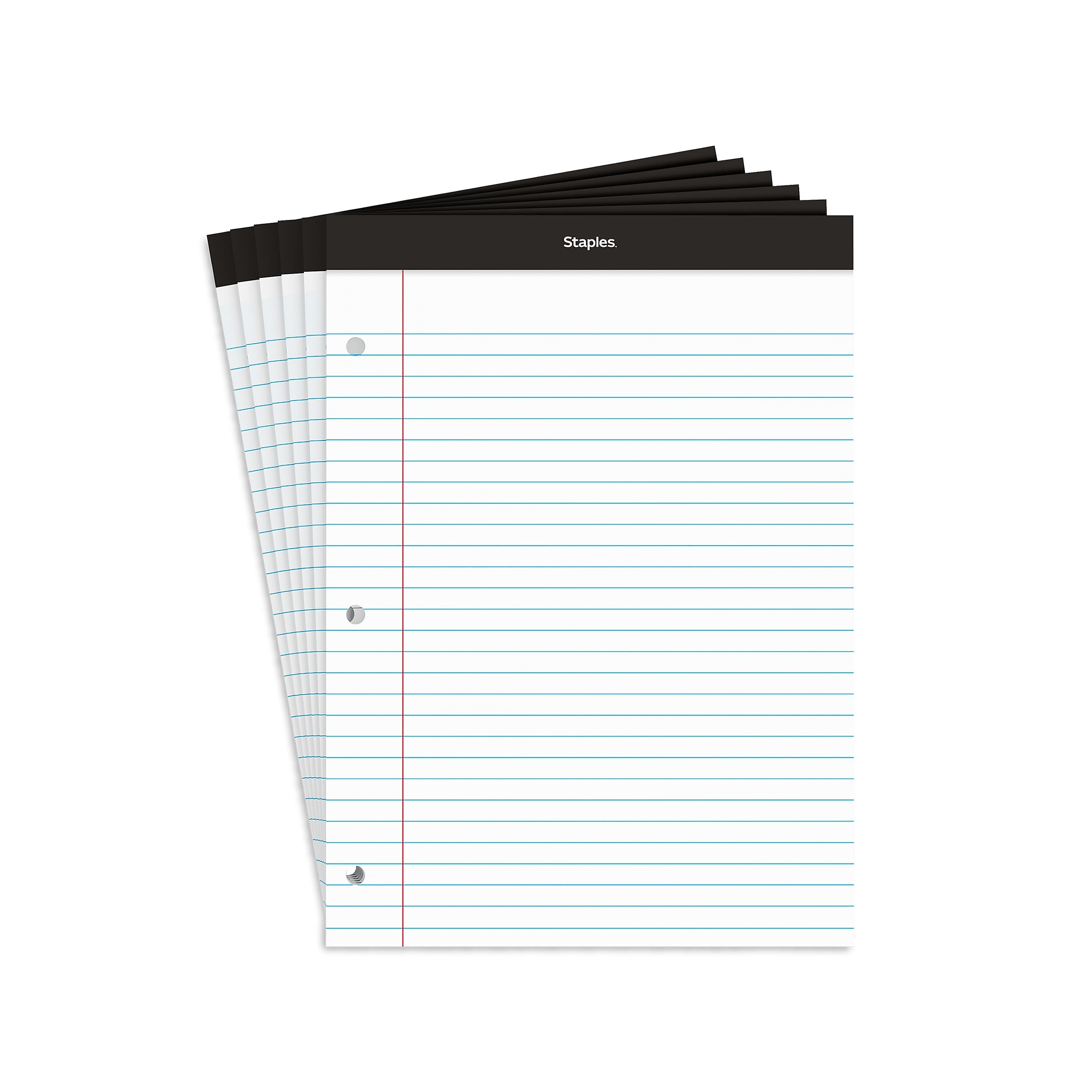 Staples Notepads, 8.5" x 11.75", Wide Ruled, White, 100 Sheets/Pad, 6 Pads/Pack