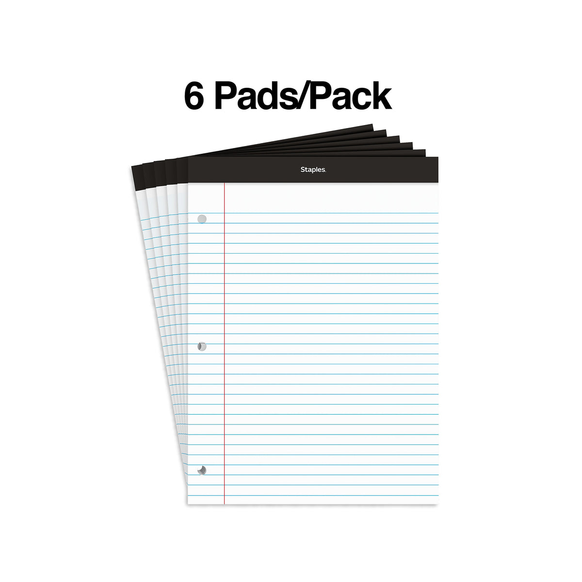 Staples Notepads, 8.5" x 11.75", Wide Ruled, White, 100 Sheets/Pad, 6 Pads/Pack