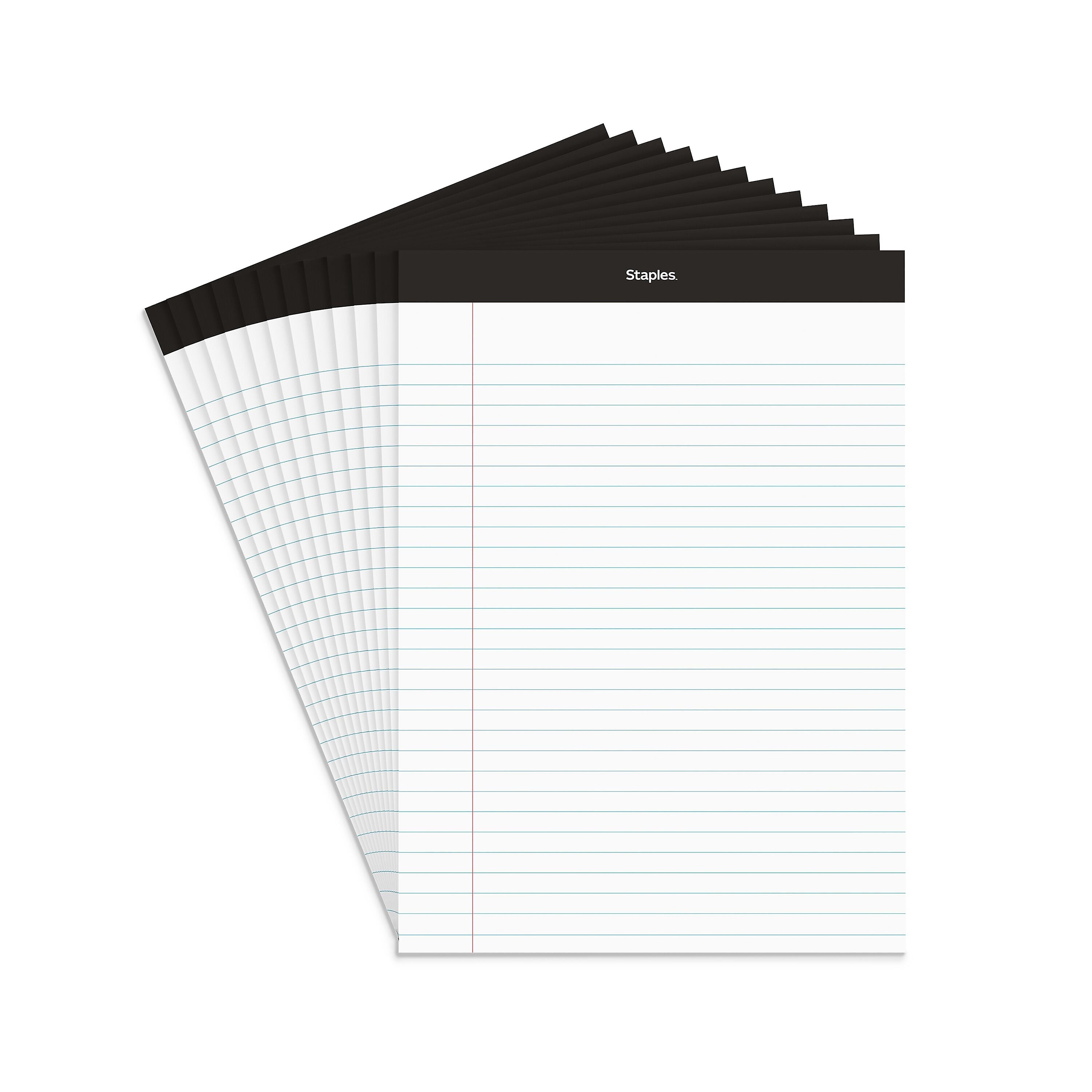 Staples Notepads, 8.5" x 11.75", Wide Ruled, White, 50 Sheets/Pad, Dozen Pads/Pack