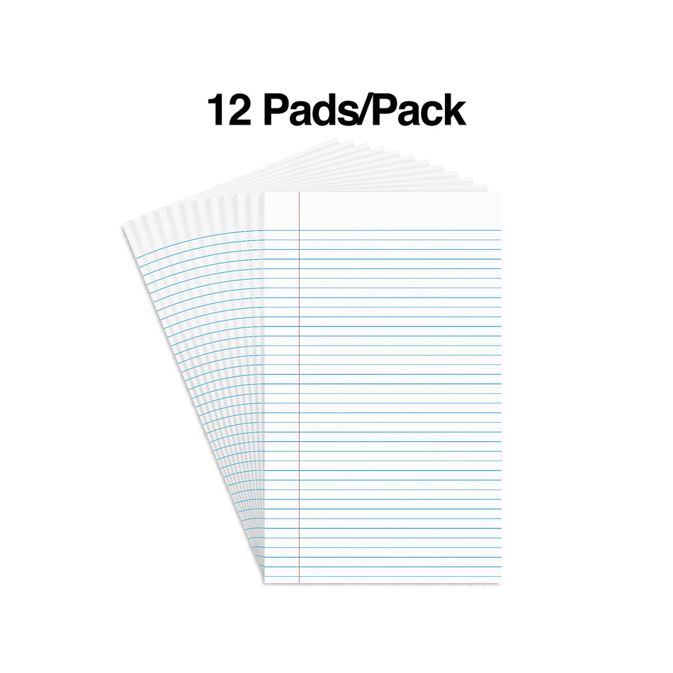 Staples Notepads, 8.5" x 14", Wide Ruled, White, 50 Sheets/Pad, Dozen Pads/Pack