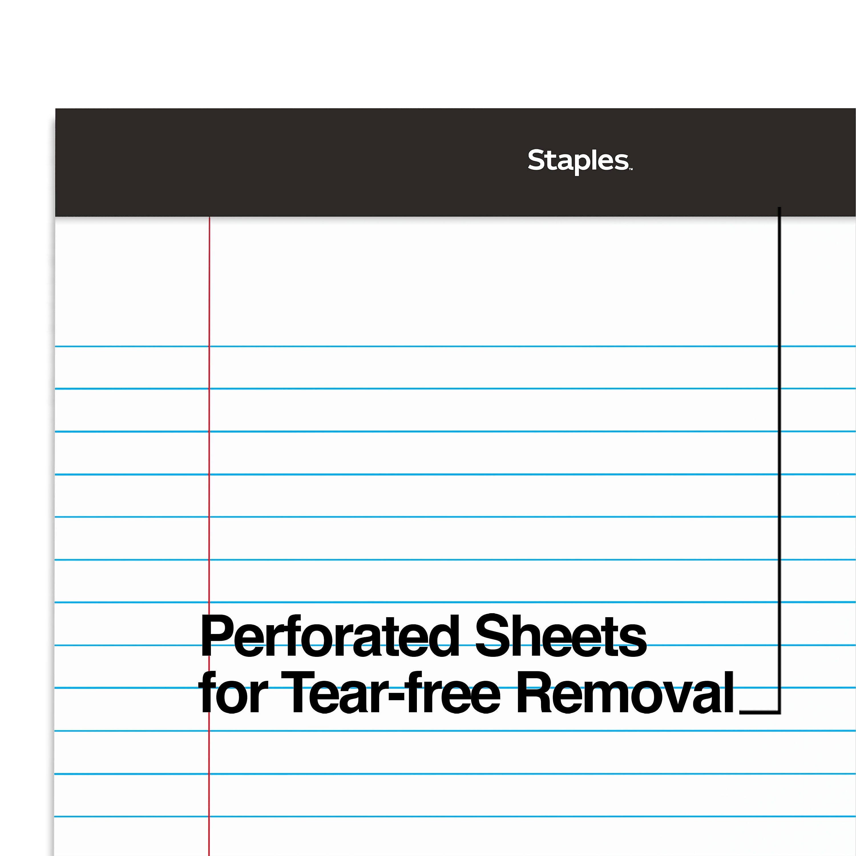 Staples Notepads, 8.5" x 14" , Wide Ruled, White, 50 Sheets/Pad, Dozen Pads/Pack