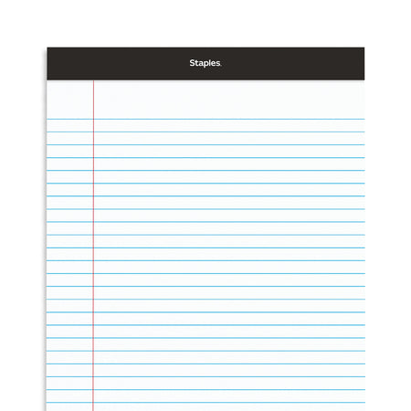 Staples Notepads, 8.5" x 14" , Wide Ruled, White, 50 Sheets/Pad, Dozen Pads/Pack