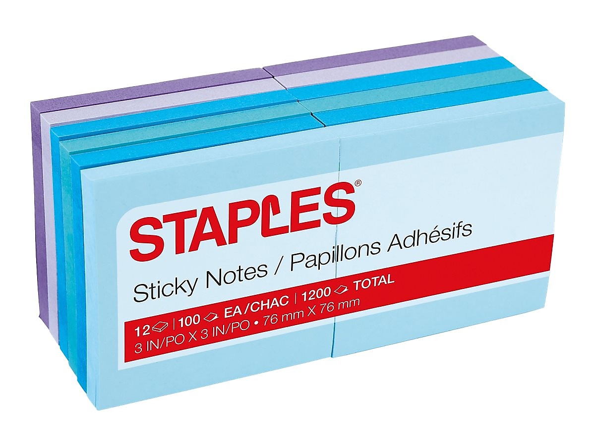 Staples® Notes, 3" x 3", Marina Collection, 100 Sheet/Pad, 12 Pads/Pack