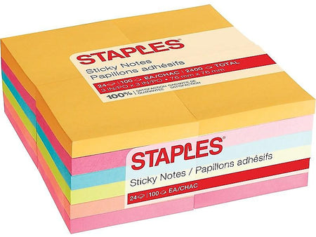 Staples® Notes, 3" x 3", Sorbet Collection, 100 Sheet/Pad, 24 Pads/Pack