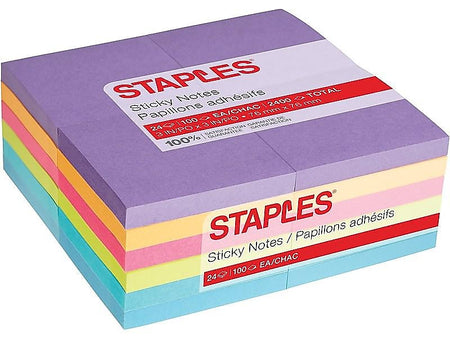 Staples® Notes, 3" x 3", Sorbet Collection, 100 Sheet/Pad, 24 Pads/Pack