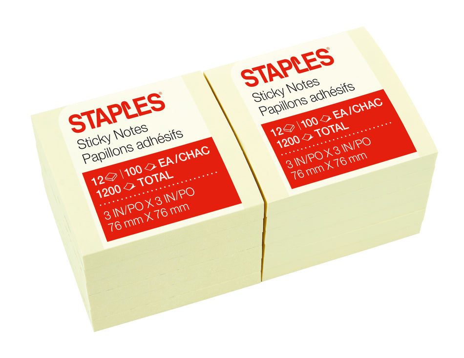 Staples® Notes, 3" x 3", Sunshine Collection, 100 Sheet/Pad, 12 Pads/Pack