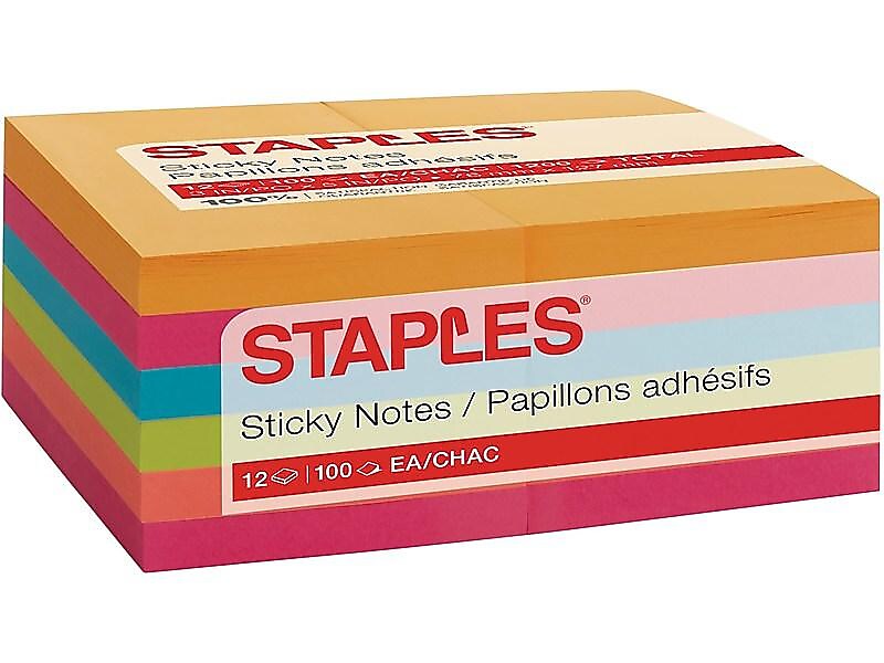 Staples® Notes, 3" x 5", Pool Party Collection, 100 Sheet/Pad, 12 Pads/Pack