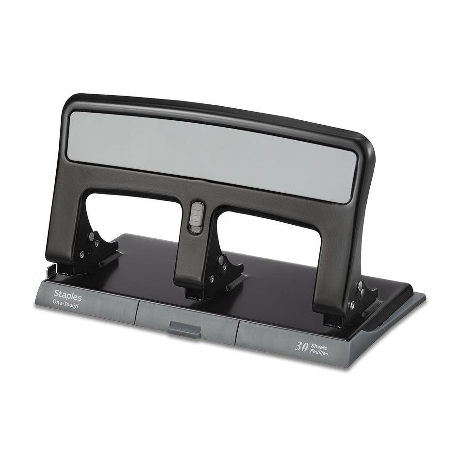 Staples One-Touch 3-Hole Punch, 30 Sheet Capacity, Black