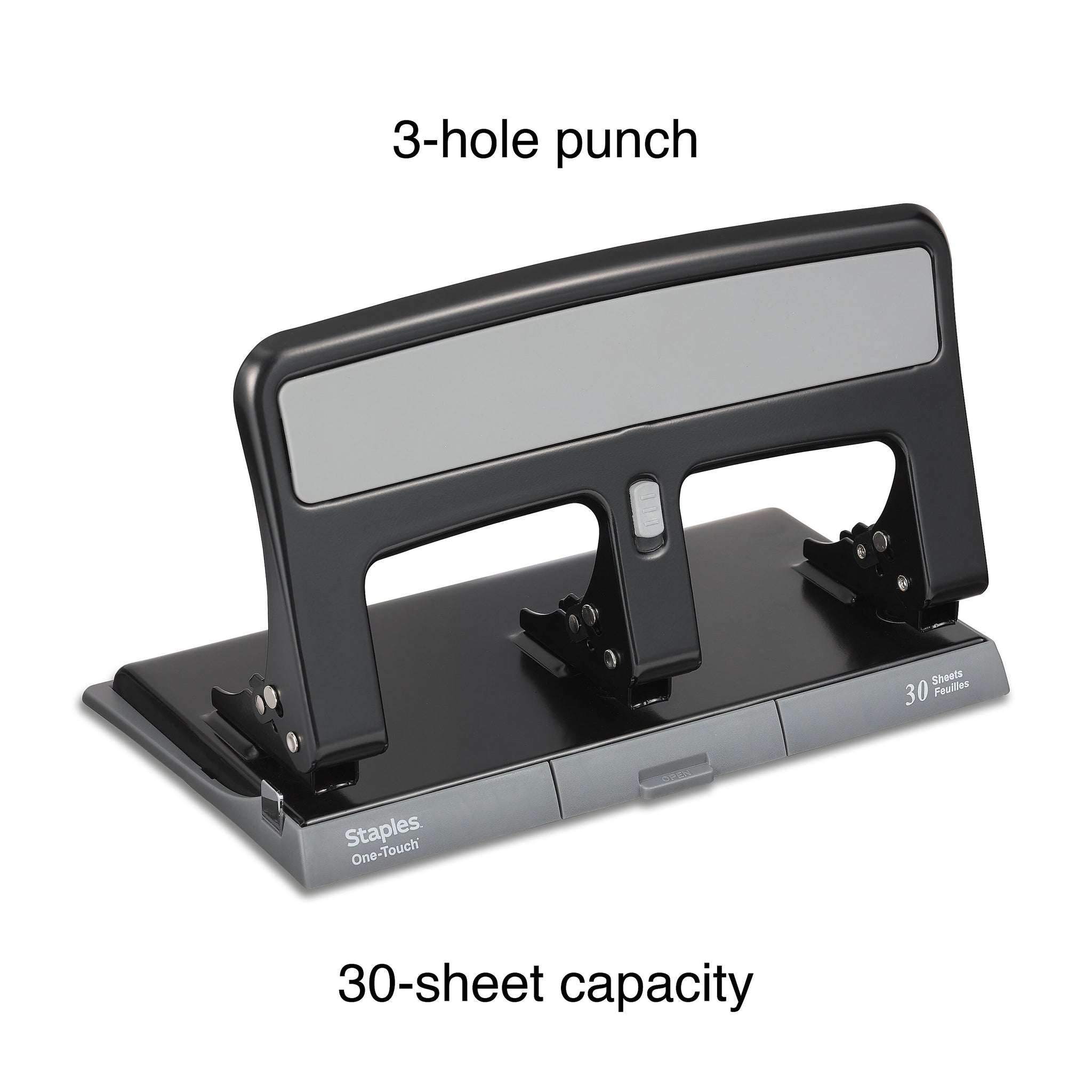 Staples One-Touch 3-Hole Punch, 30 Sheet Capacity, Black