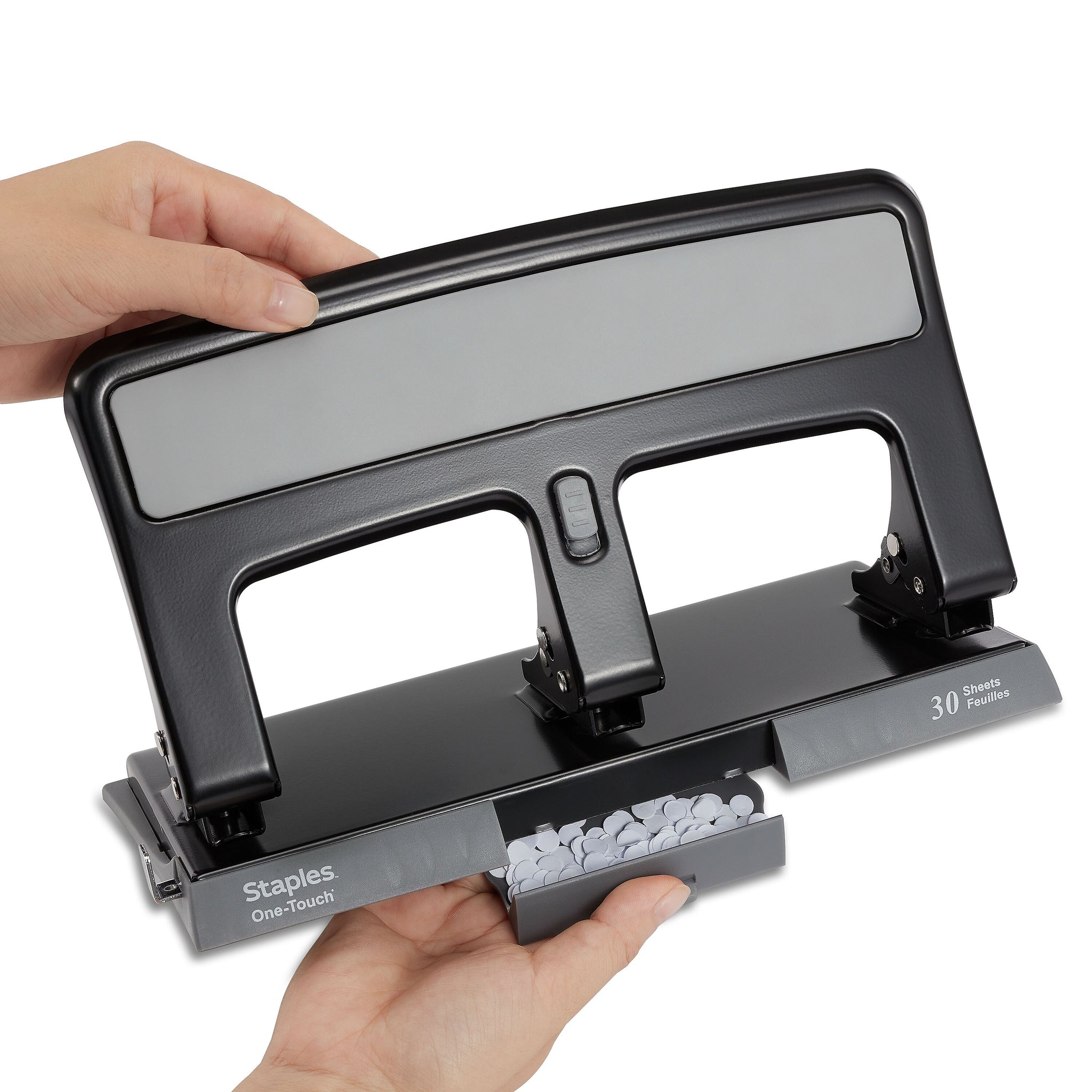 Staples One-Touch 3-Hole Punch, 30 Sheet Capacity, Black