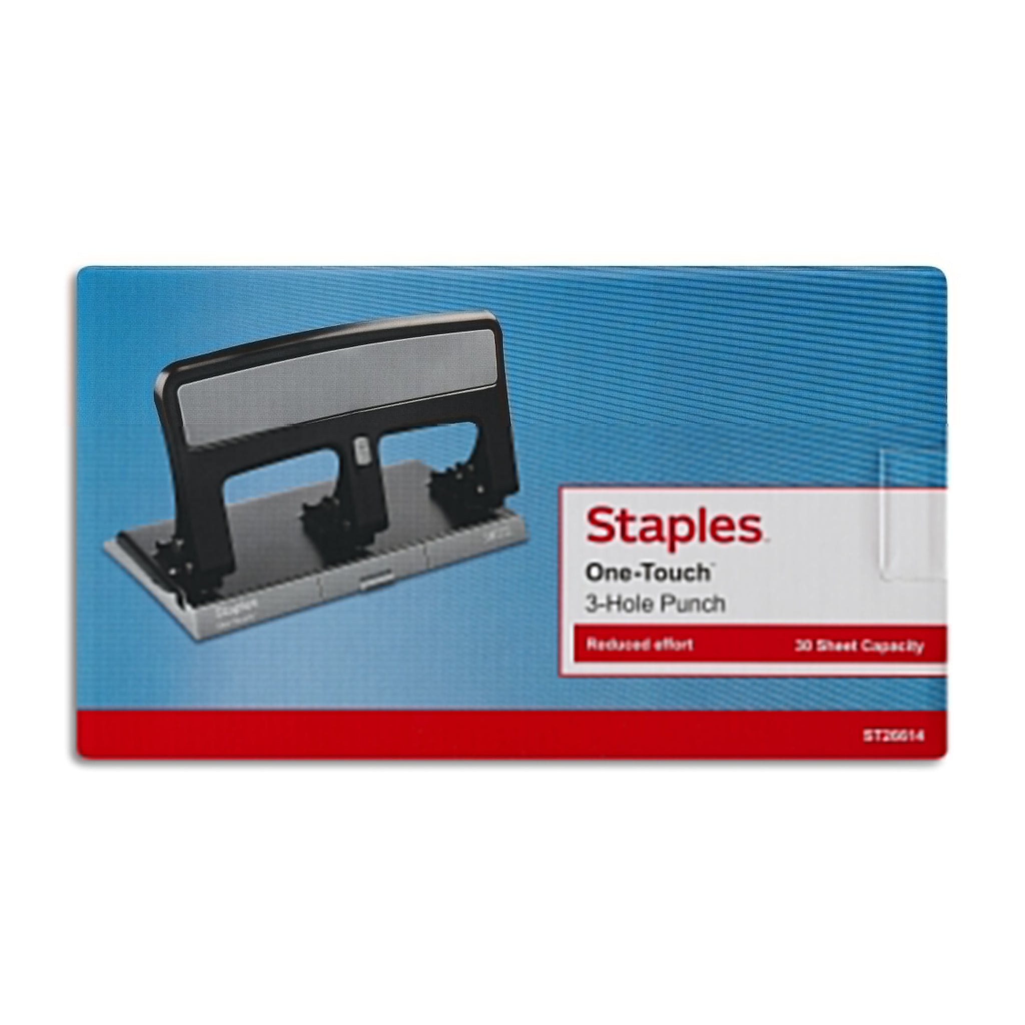 Staples One-Touch 3-Hole Punch, 30 Sheet Capacity, Black