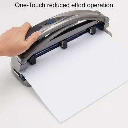 Staples One-Touch Adjustable Punch, 45 Sheet Capacity, Gray/Blue