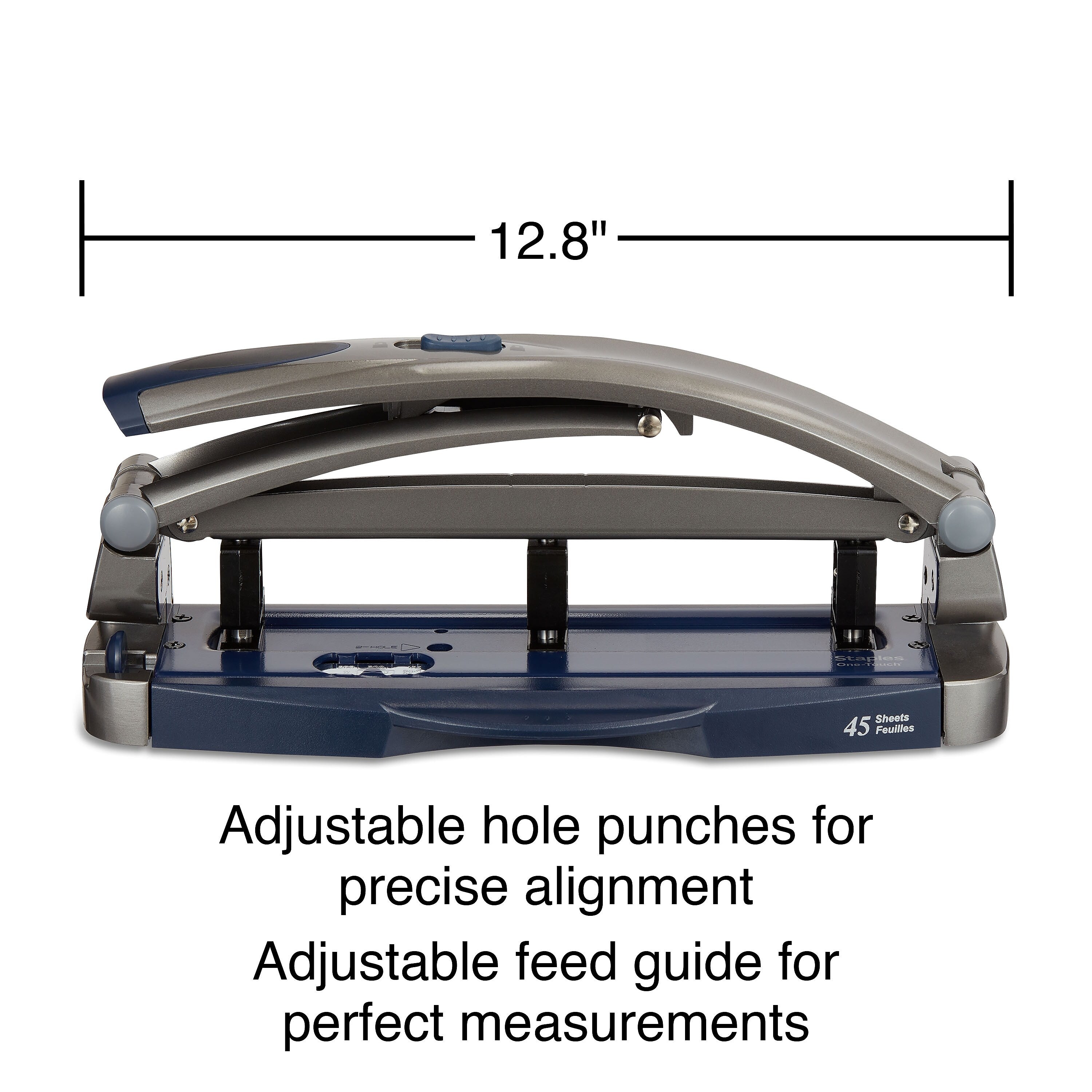 Staples One-Touch Adjustable Punch, 45 Sheet Capacity, Gray/Blue