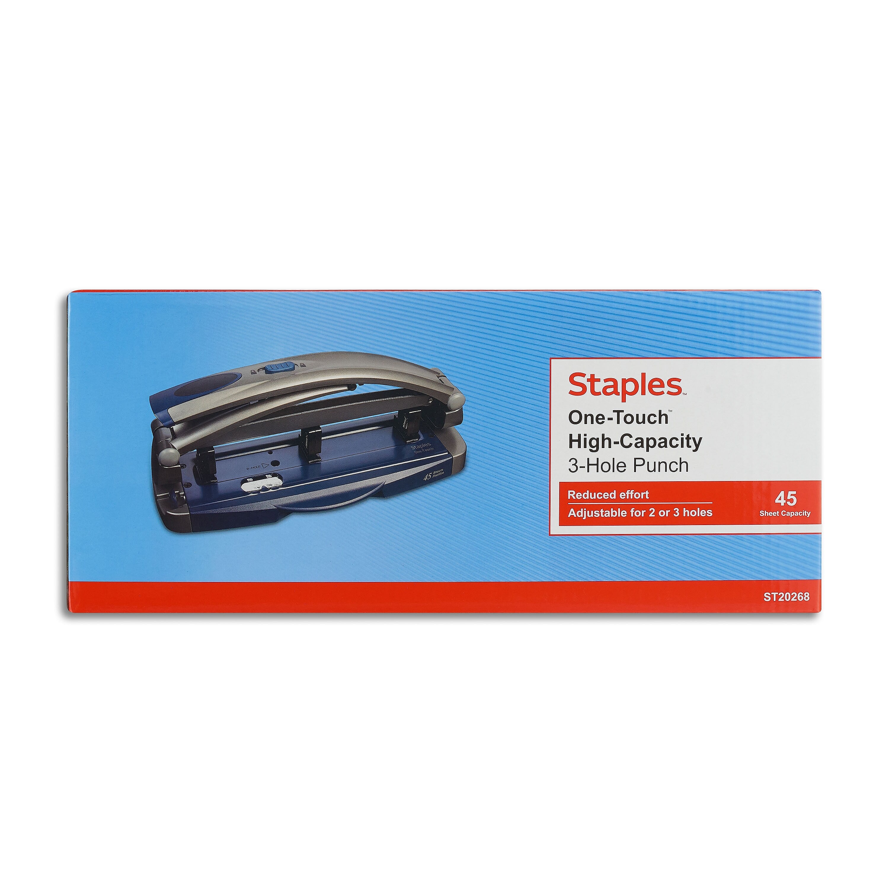 Staples One-Touch Adjustable Punch, 45 Sheet Capacity, Gray/Blue