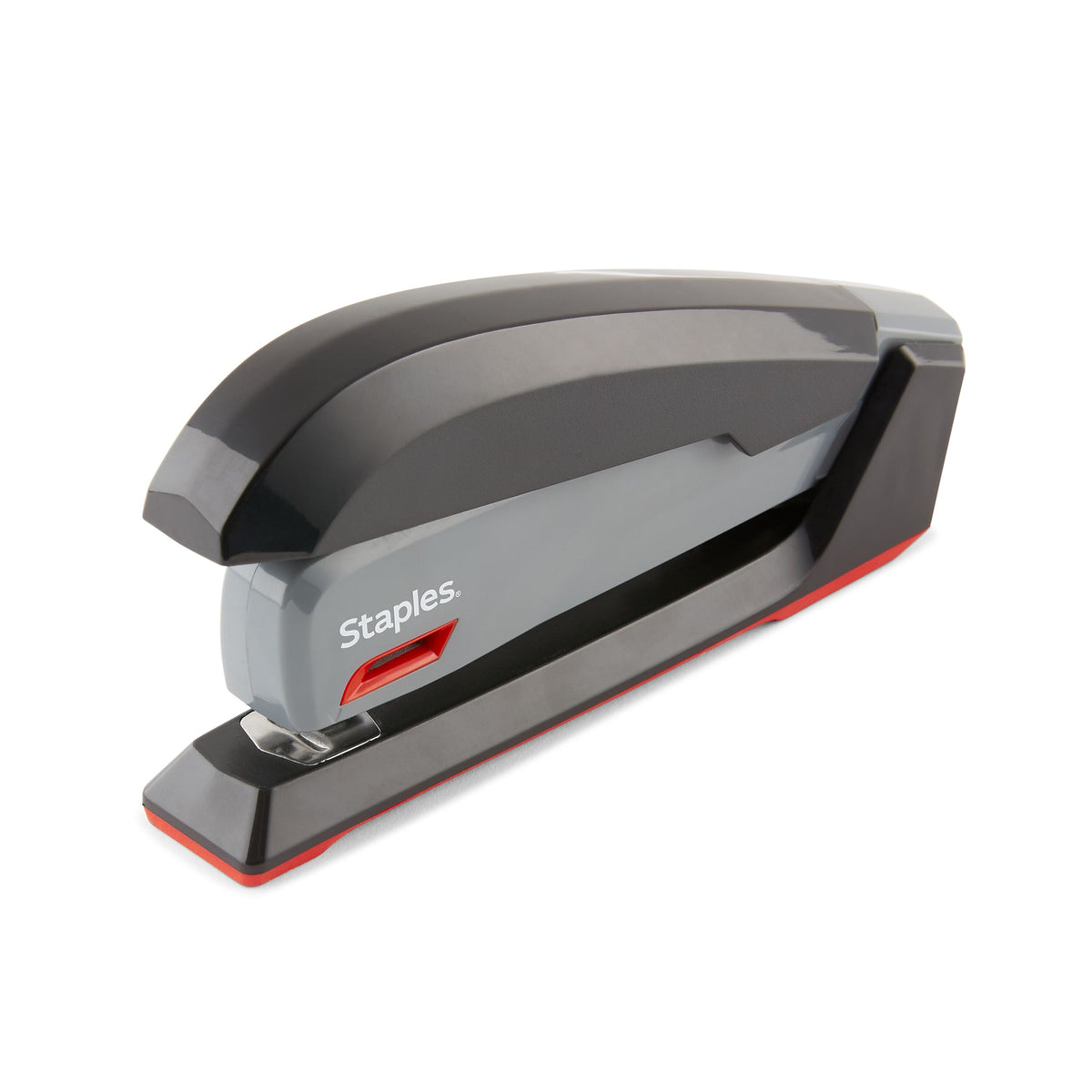 Staples One-Touch Desktop Stapler, 20 Sheet Capacity, Gray/Black/Red