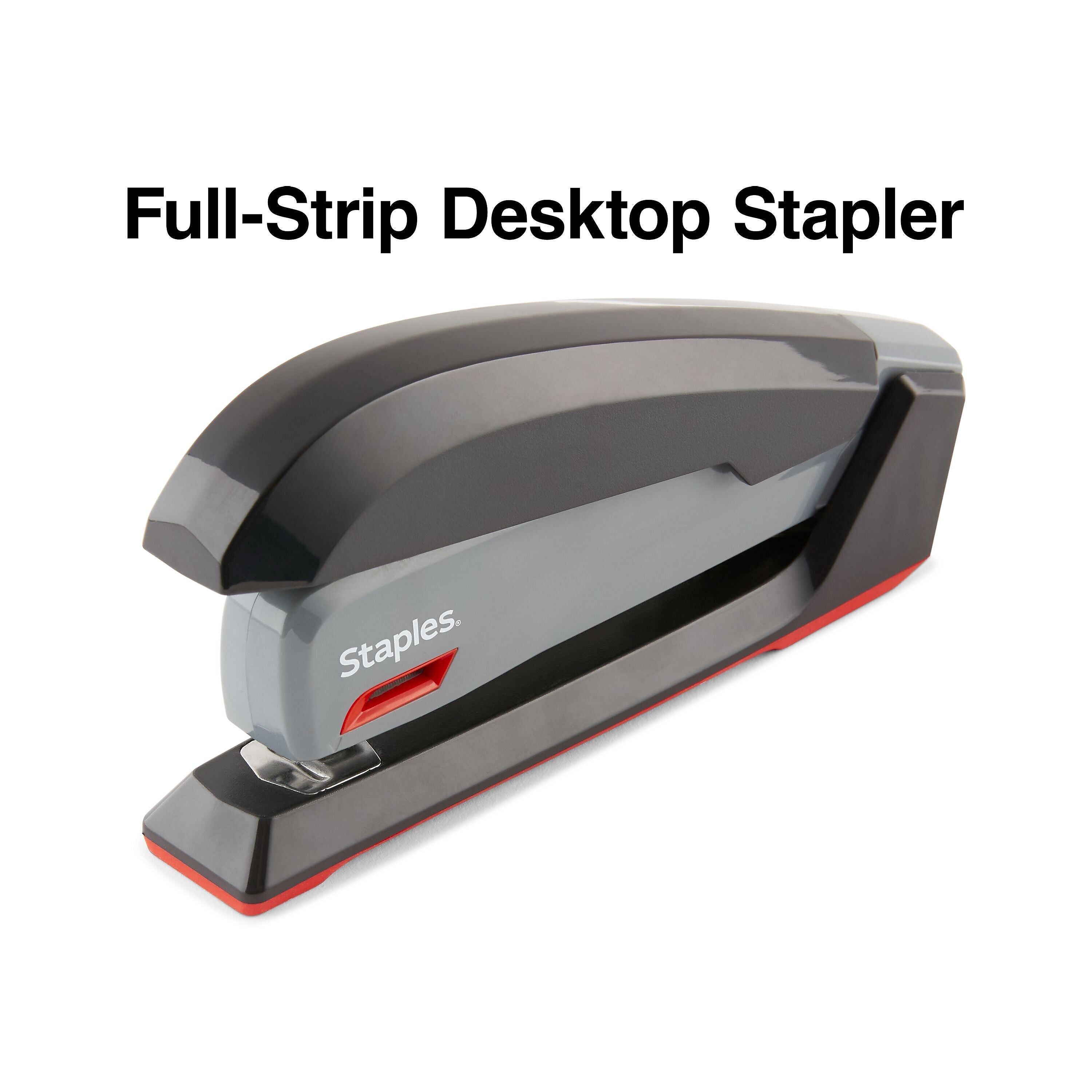 Staples One-Touch Desktop Stapler, 20 Sheet Capacity, Gray/Black/Red