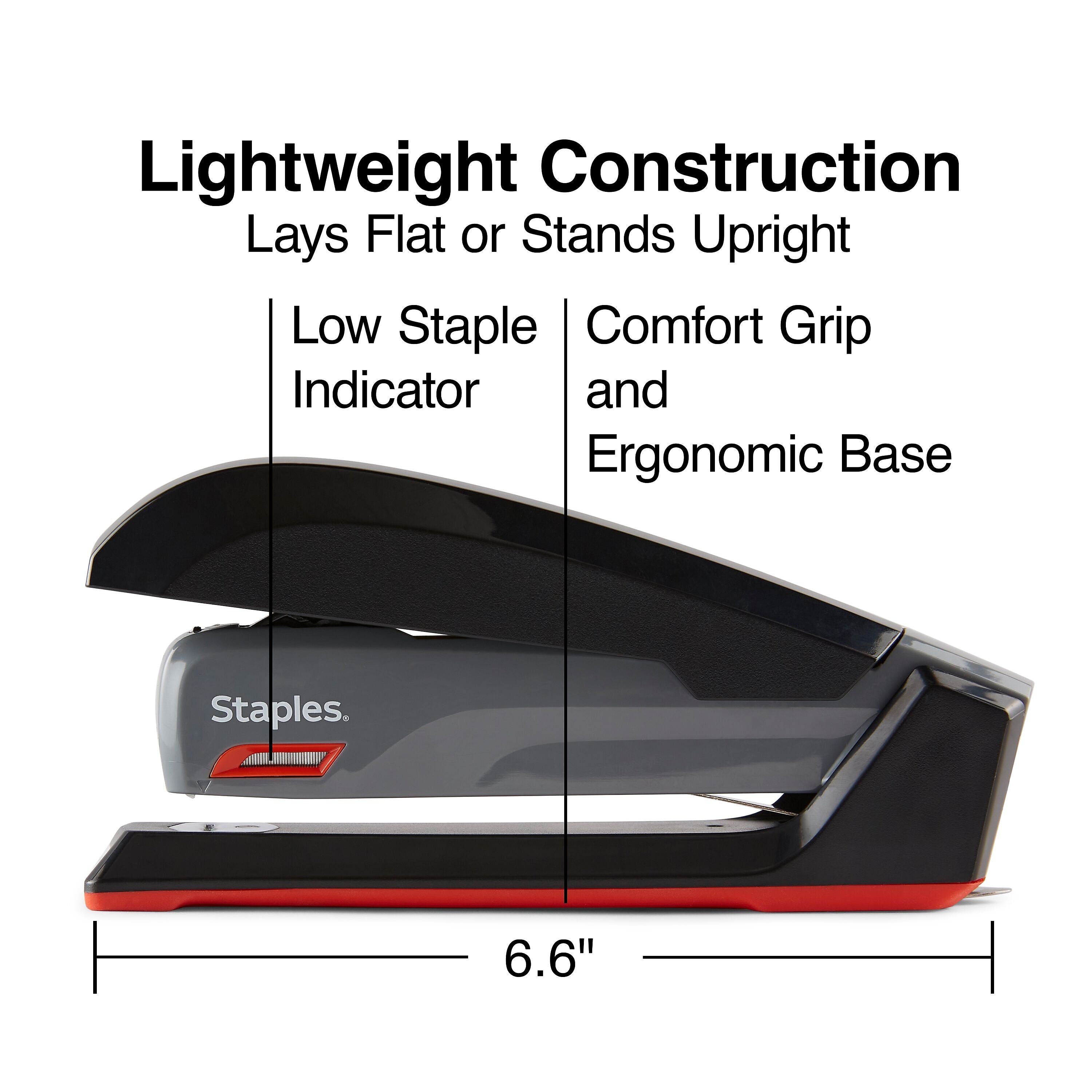 Staples One-Touch Desktop Stapler, 20 Sheet Capacity, Gray/Black/Red