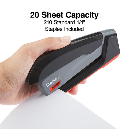 Staples One-Touch Desktop Stapler, 20 Sheet Capacity, Gray/Black/Red