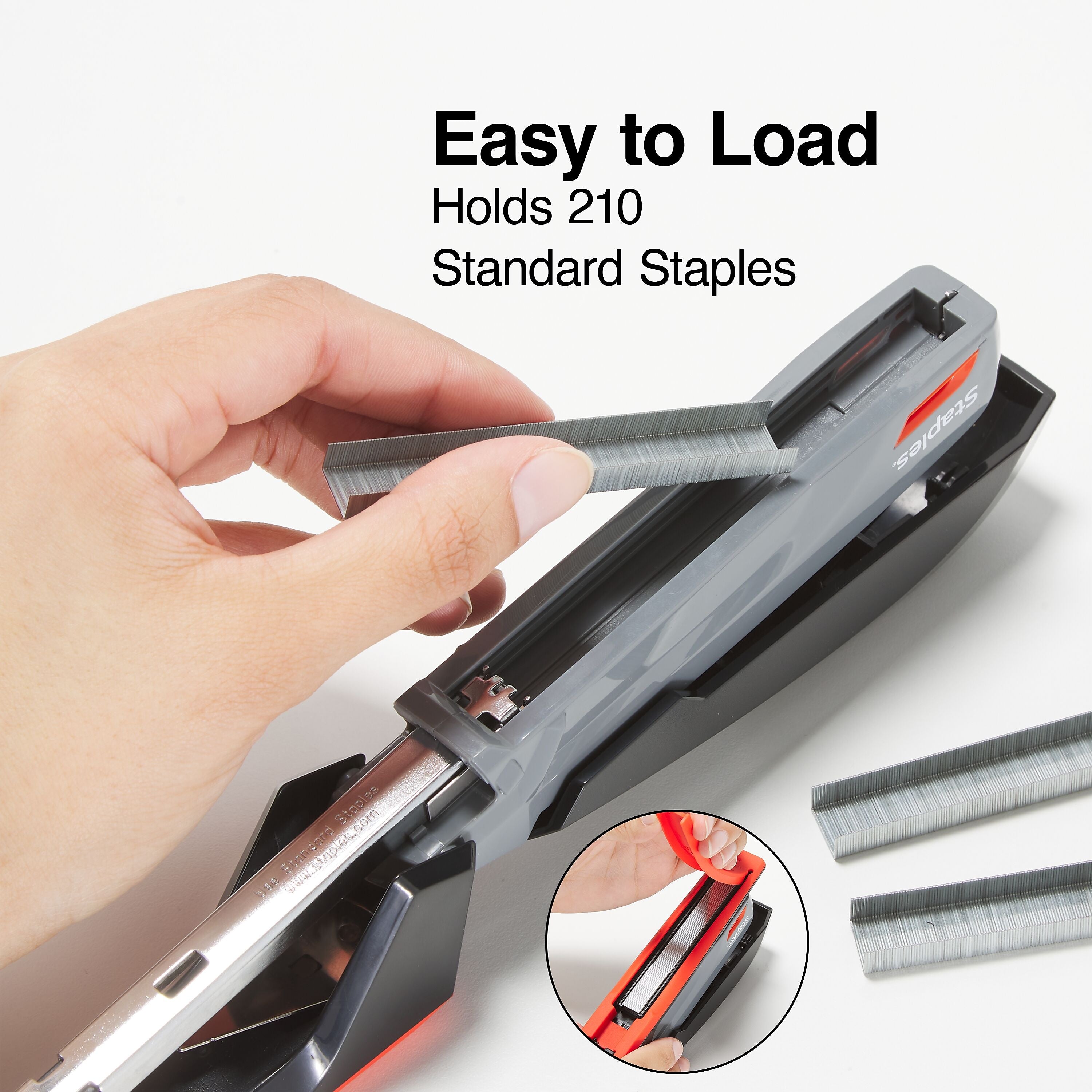 Staples One-Touch Desktop Stapler, 20 Sheet Capacity, Gray/Black/Red