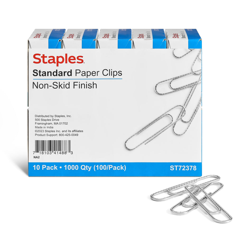 Staples® Paper Clips, Nonskid, 1,000/Pack