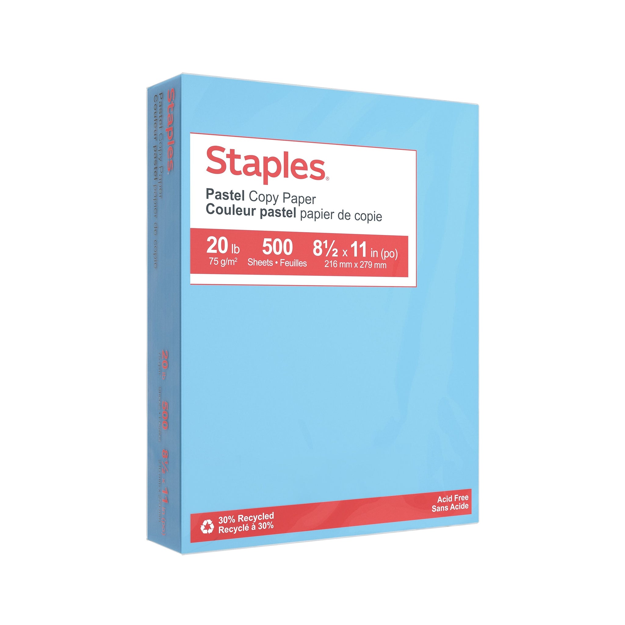 Staples Pastel 30% Recycled Color Copy Paper, 20 lbs., 8.5