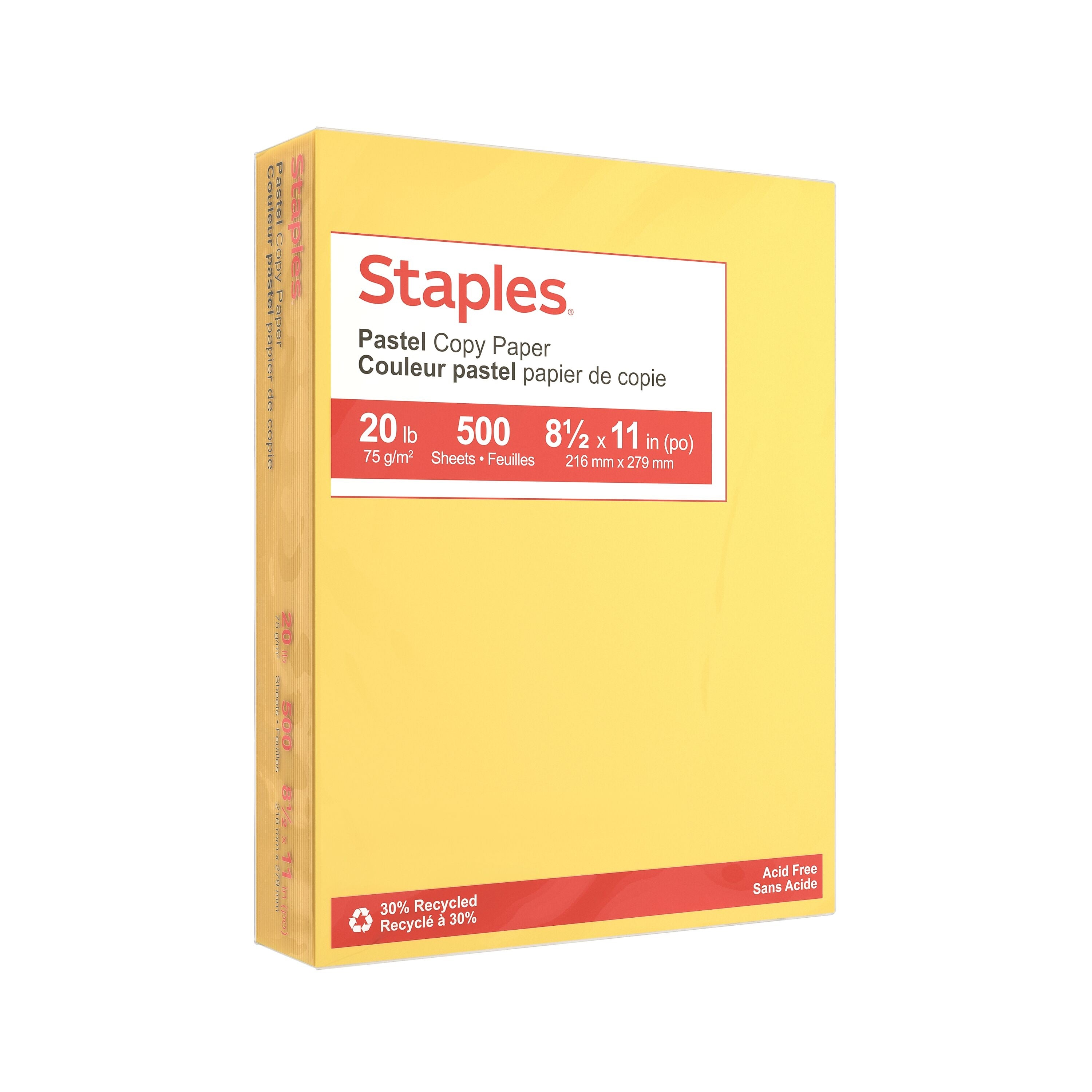 Staples Pastel 30% Recycled Color Copy Paper, 20 lbs., 8.5