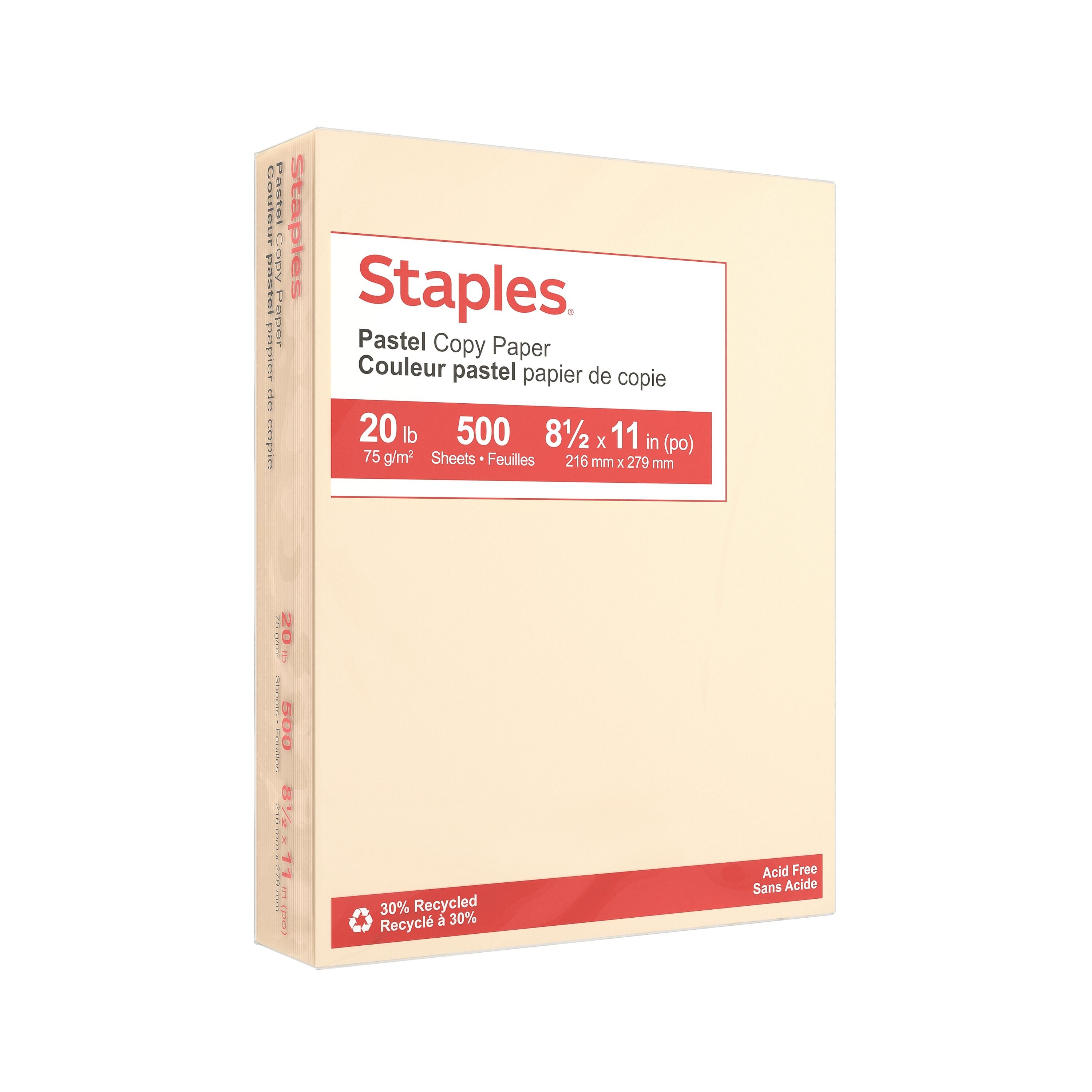 Staples Pastel 30% Recycled Color Copy Paper, 20 lbs., 8.5