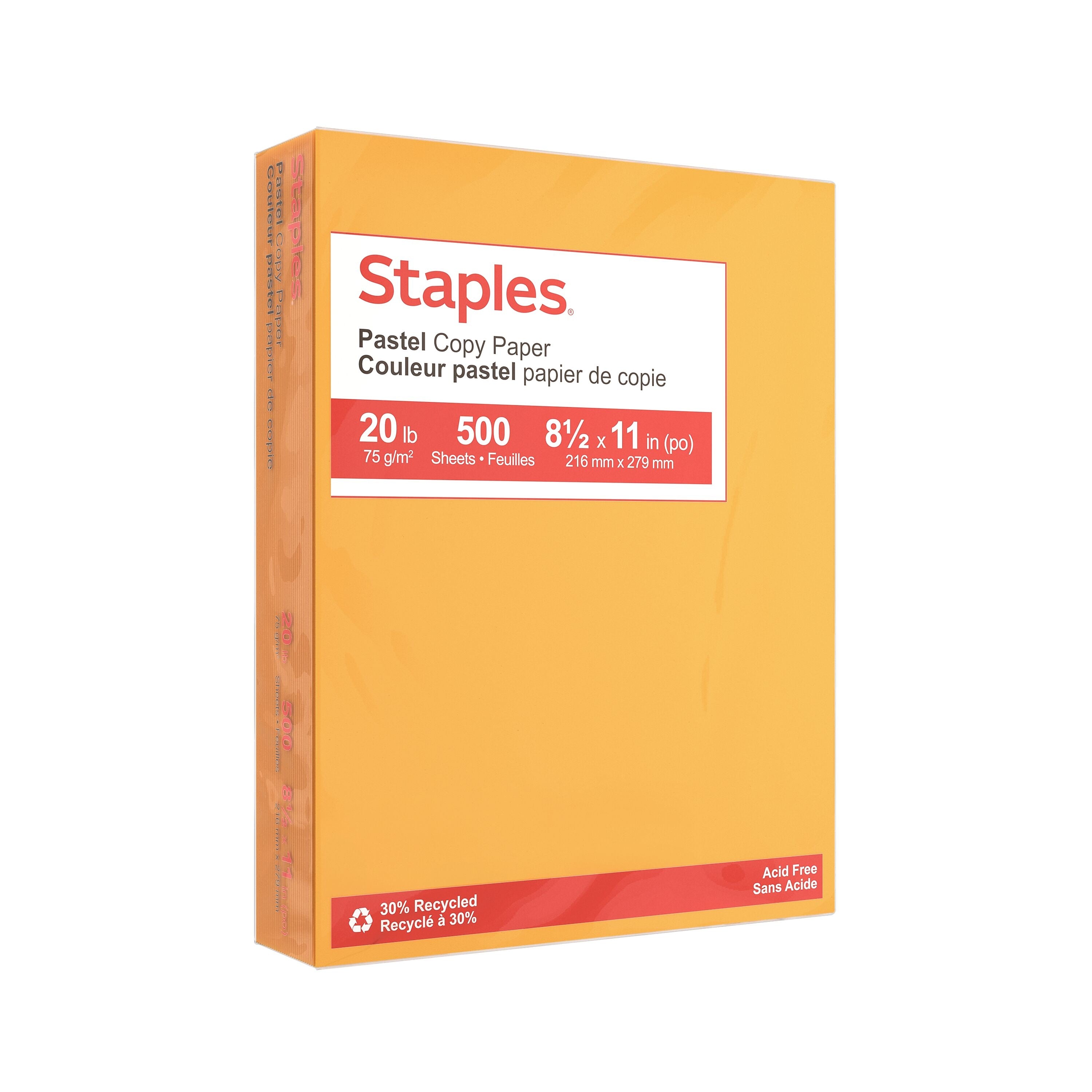 Staples Pastel 30% Recycled Color Copy Paper, 20 lbs., 8.5