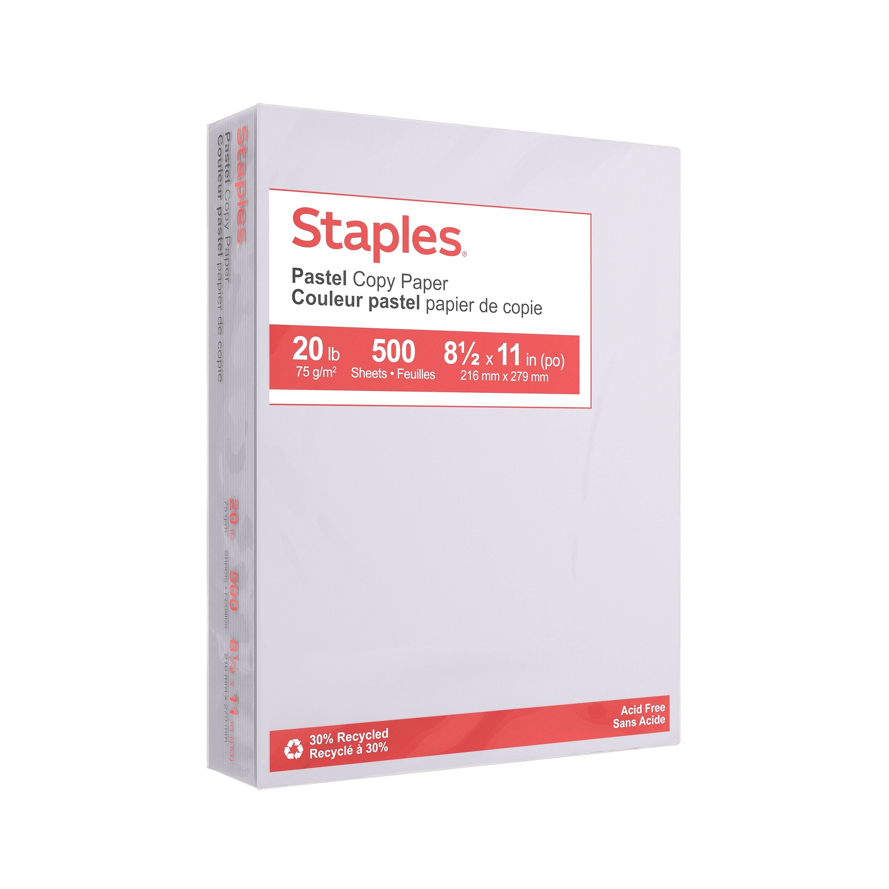 Staples Pastel 30% Recycled Color Copy Paper, 20 lbs., 8.5