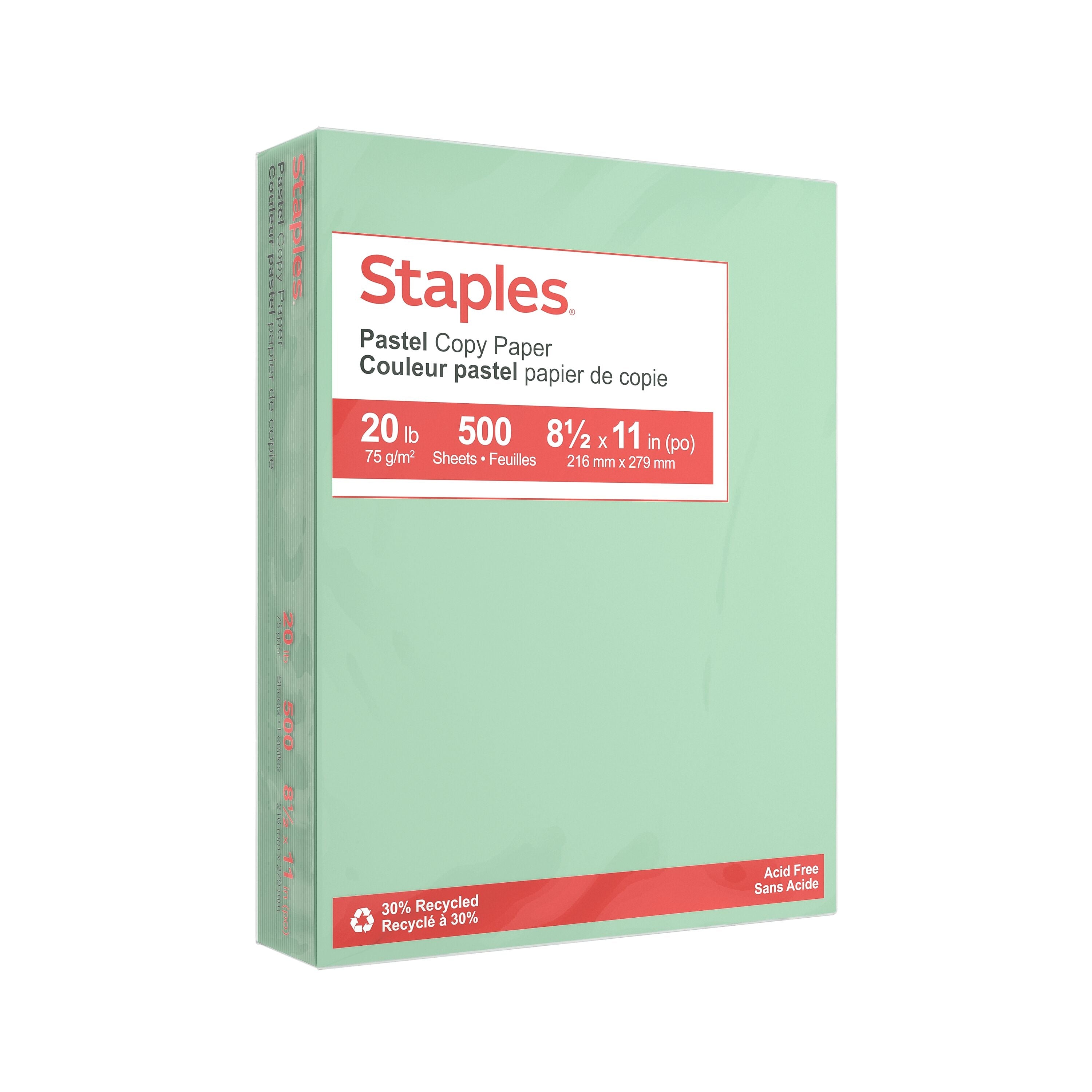 Staples Pastel 30% Recycled Color Copy Paper, 20 lbs., 8.5