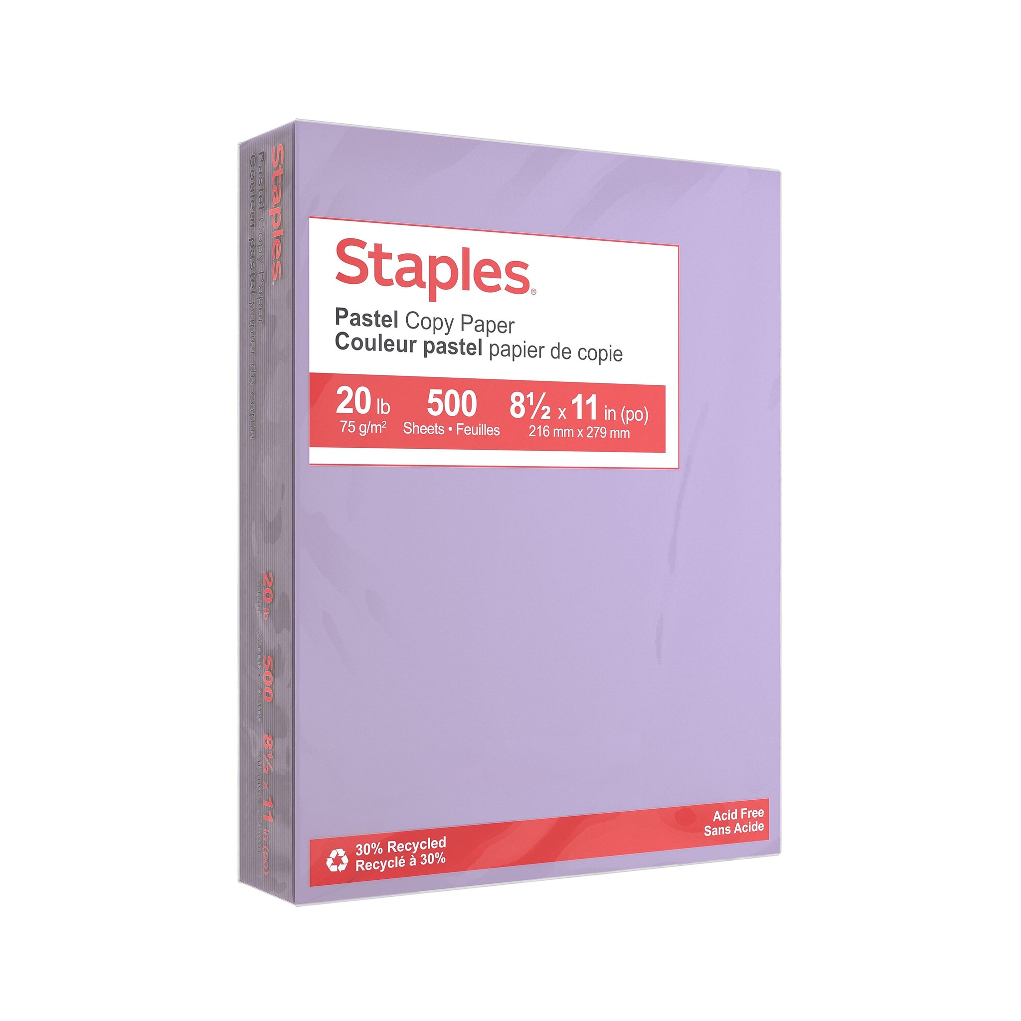 Staples Pastel 30% Recycled Color Copy Paper, 20 lbs., 8.5