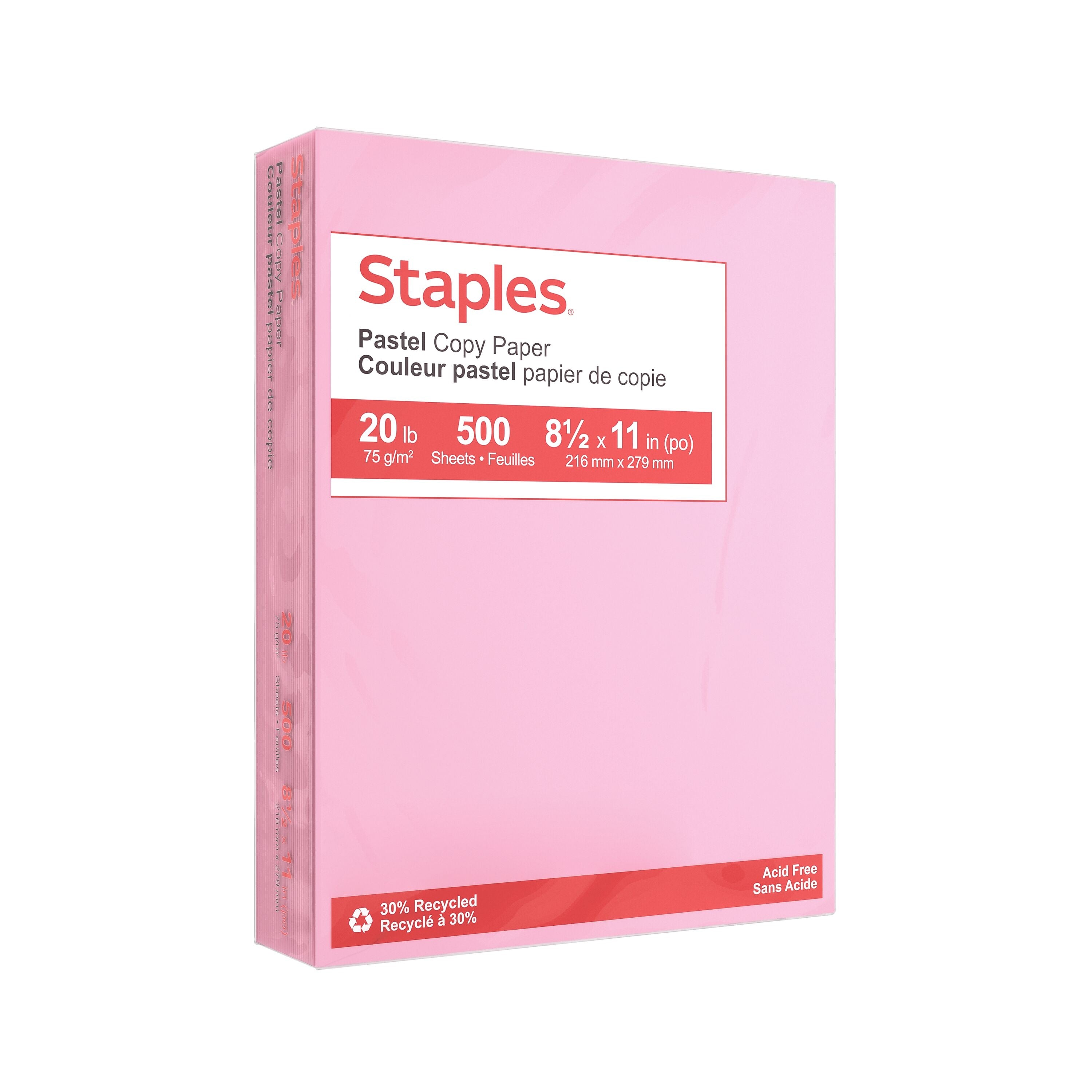 Staples Pastel 30% Recycled Color Copy Paper, 20 lbs., 8.5