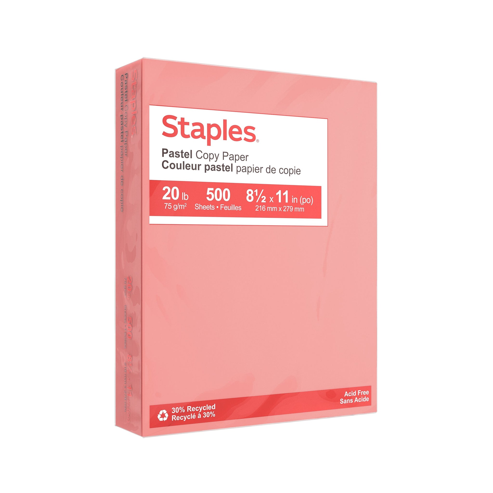 Staples Pastel 30% Recycled Color Copy Paper, 20 lbs., 8.5