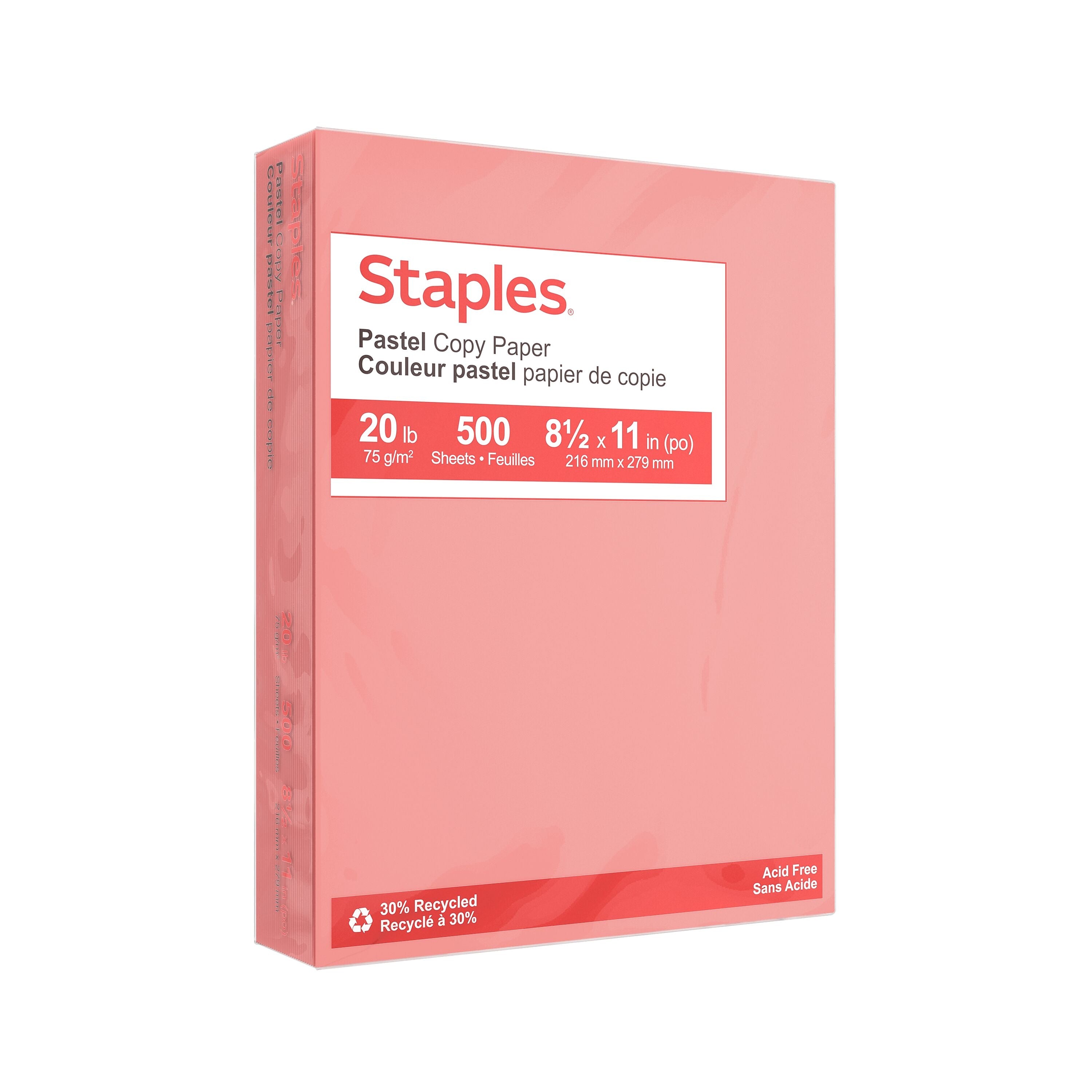 Staples Pastel 30% Recycled Color Copy Paper, 20 lbs., 8.5