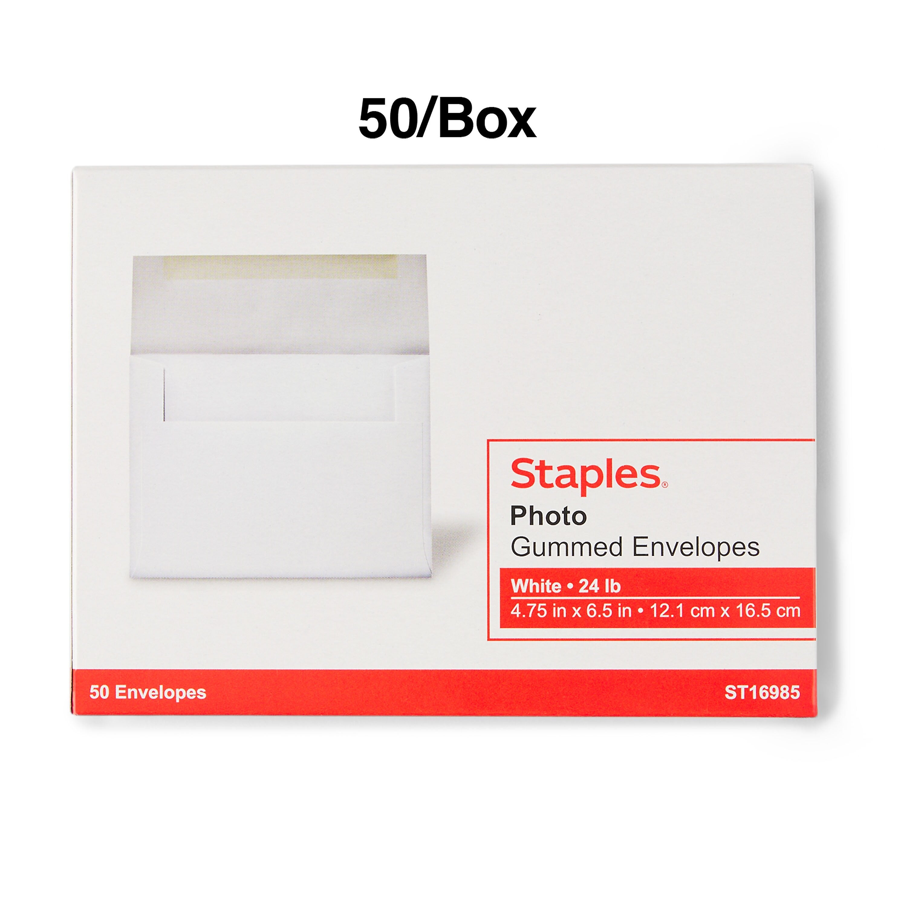 Staples Photo Gummed Invitation Envelopes, 4 3/4" x 6 1/2", White, 50/Box