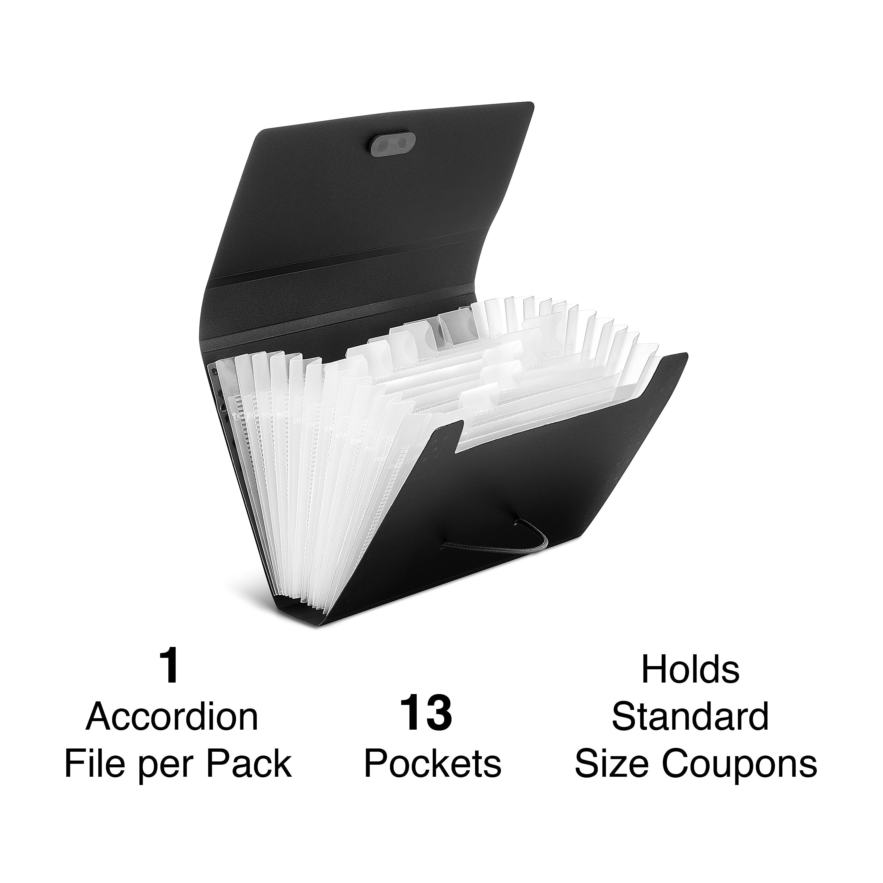 Staples Plastic Accordion File, 13-Pocket, Coupon Size, Assorted Colors