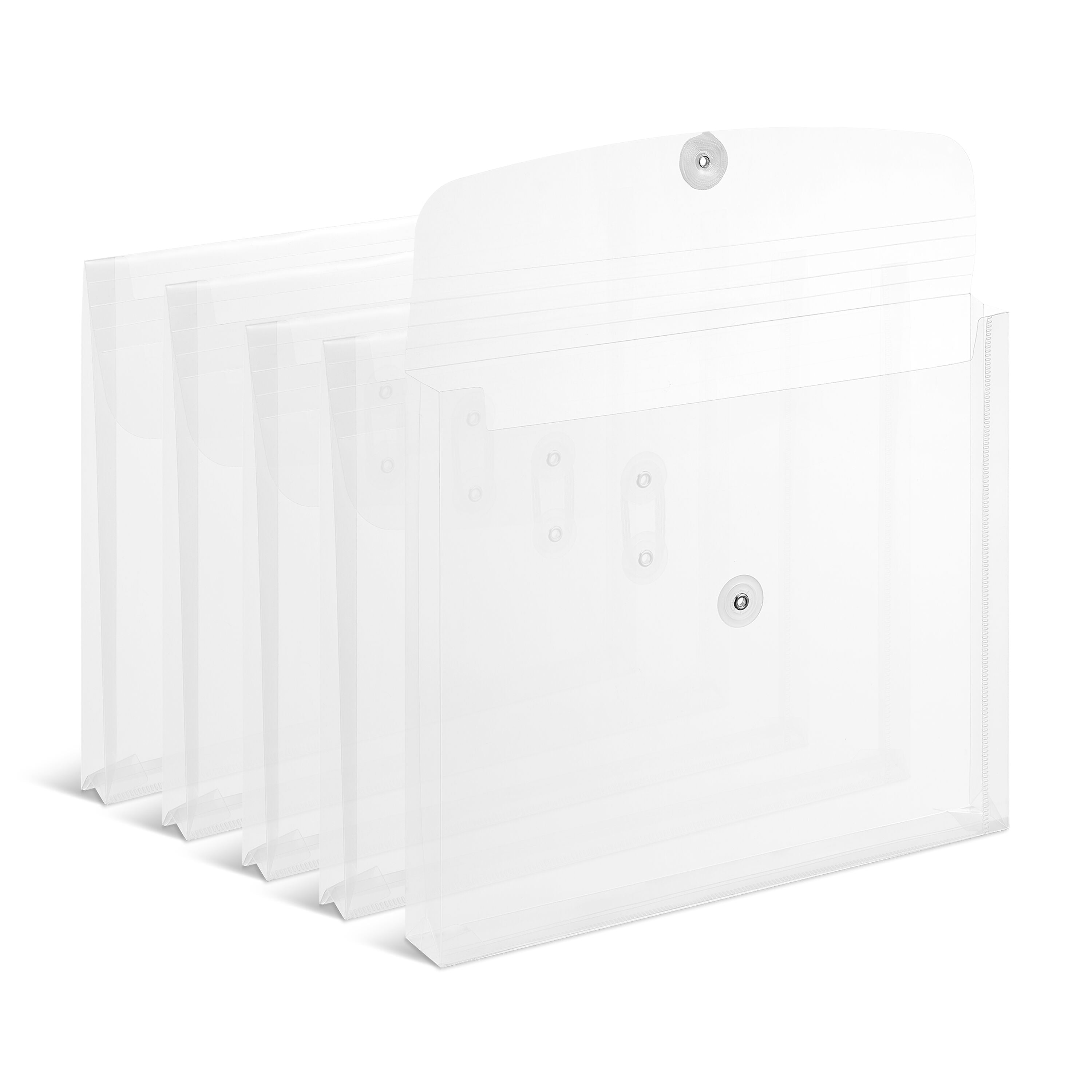 Staples Plastic Filing Envelope with Button & String Closure, Letter Size, Clear, 5/Pack