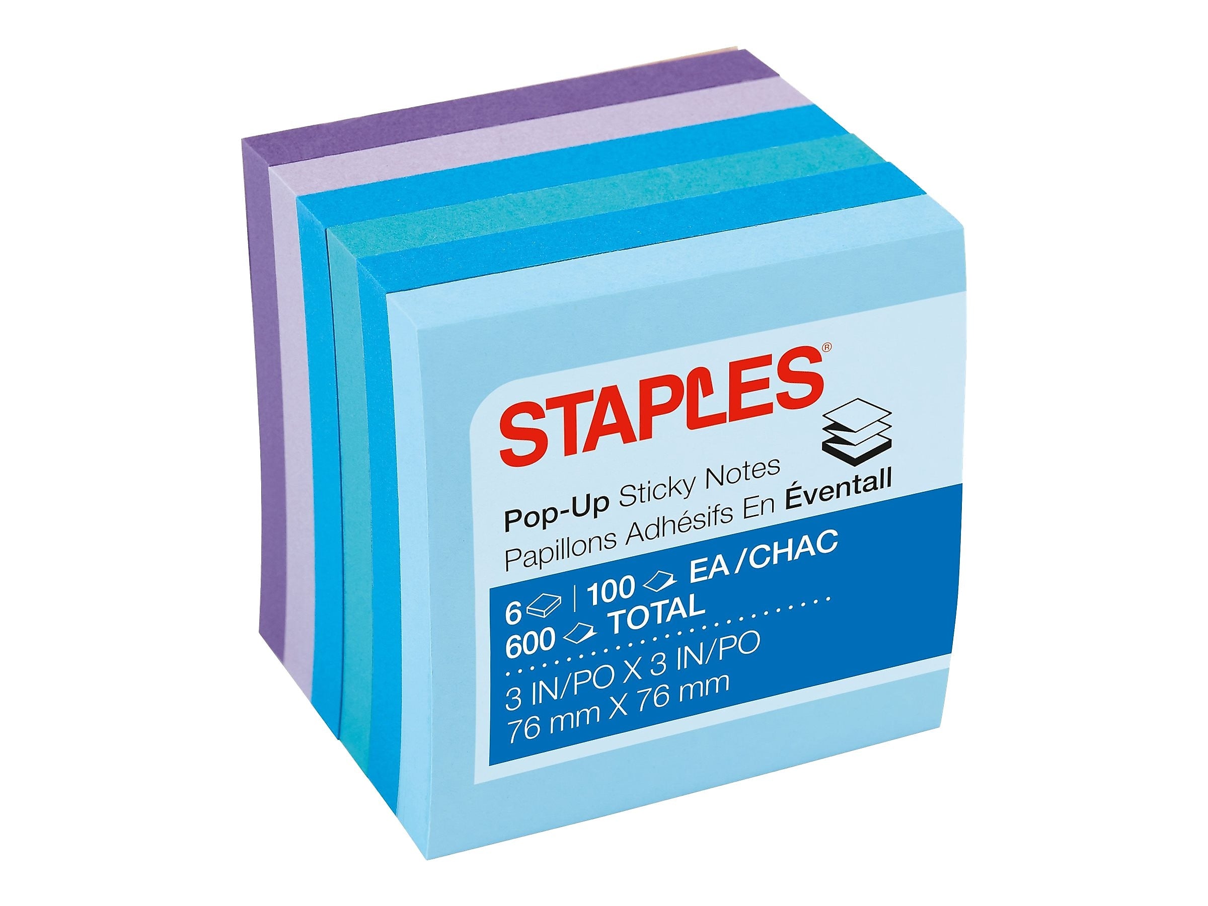 Staples® Pop-up Notes, 3" x 3", Marina Collection, 100 Sheet/Pad, 6 Pads/Pack