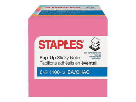 Staples® Pop-up Notes, 3" x 3", Tropics Collection, 100 Sheet/Pad, 6 Pads/Pack