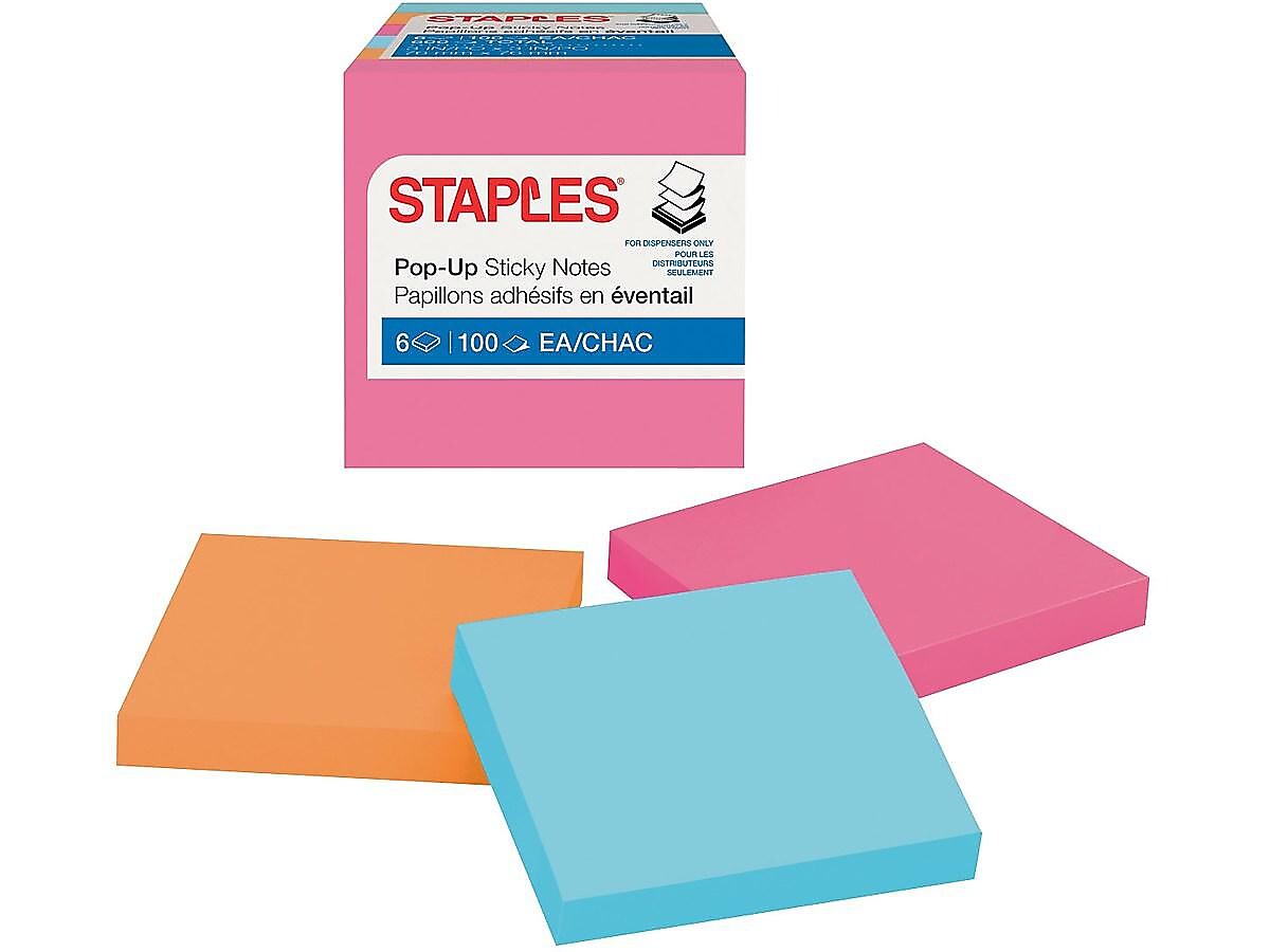 Staples® Pop-up Notes, 3" x 3", Tropics Collection, 100 Sheet/Pad, 6 Pads/Pack