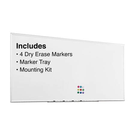 Staples Porcelain Magnetic Whiteboard, Silver Aluminum Frame, 8'W x 4'H