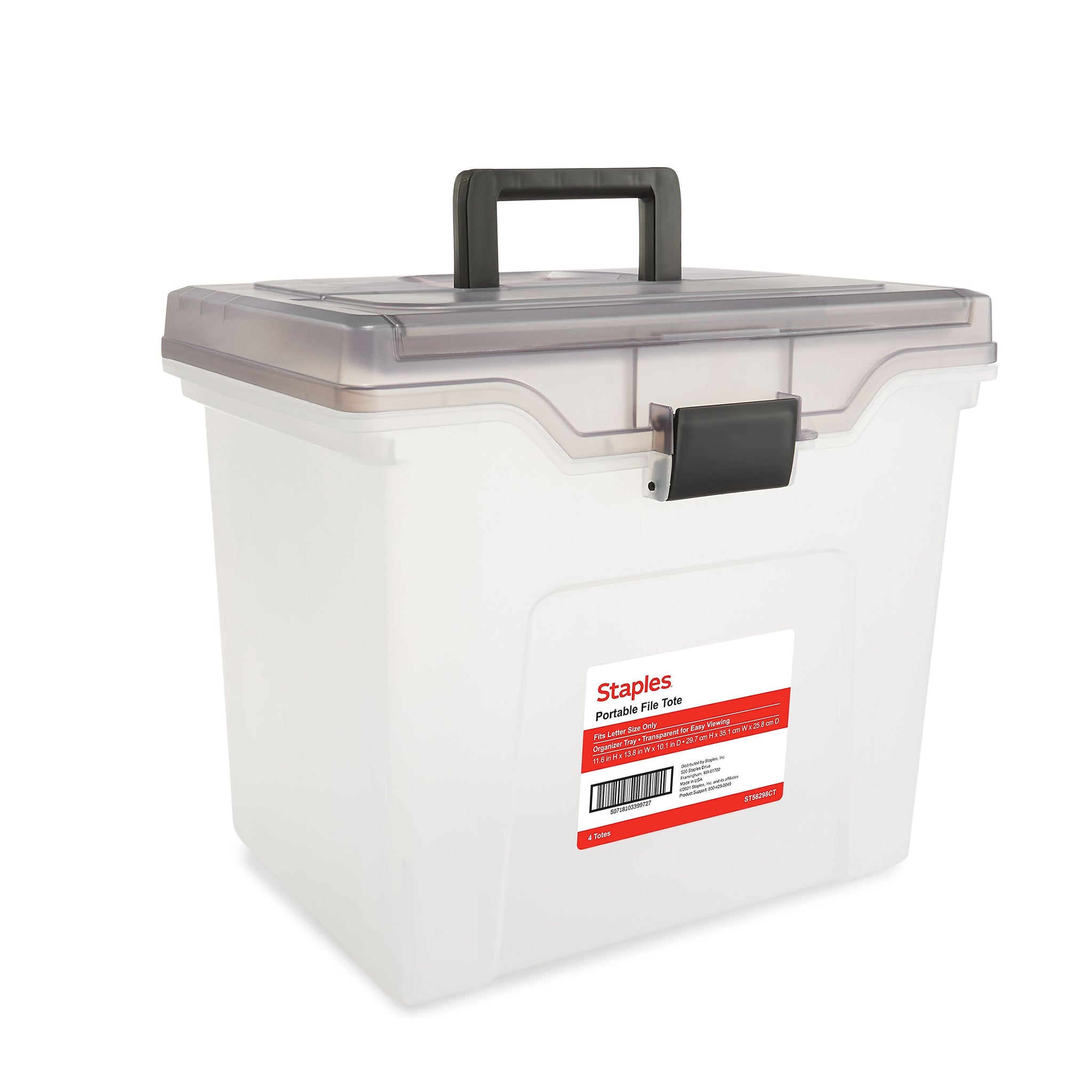 Staples Portable File Tote, Letter Size, Clear, 4/Carton