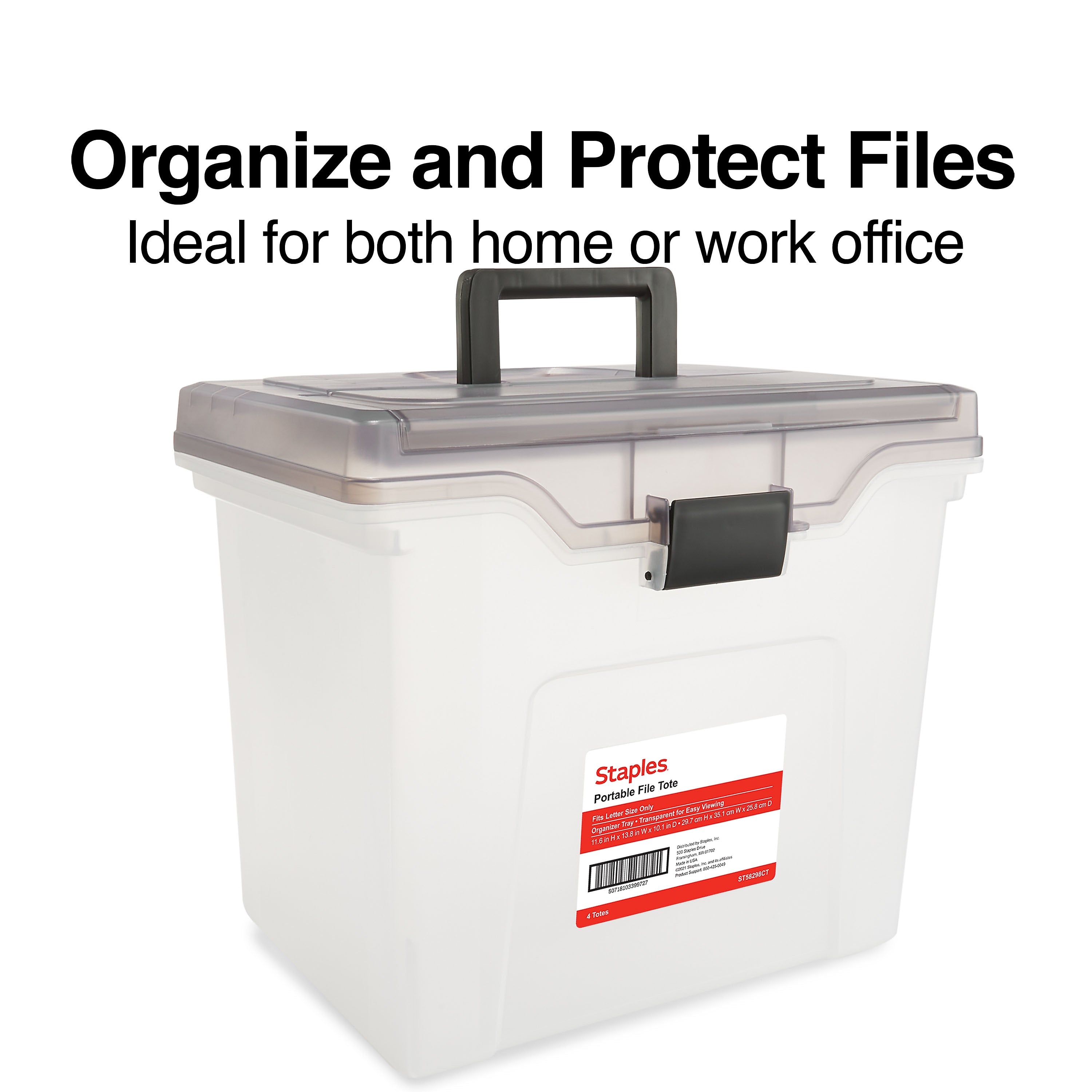 Staples Portable File Tote, Letter Size, Clear, 4/Carton