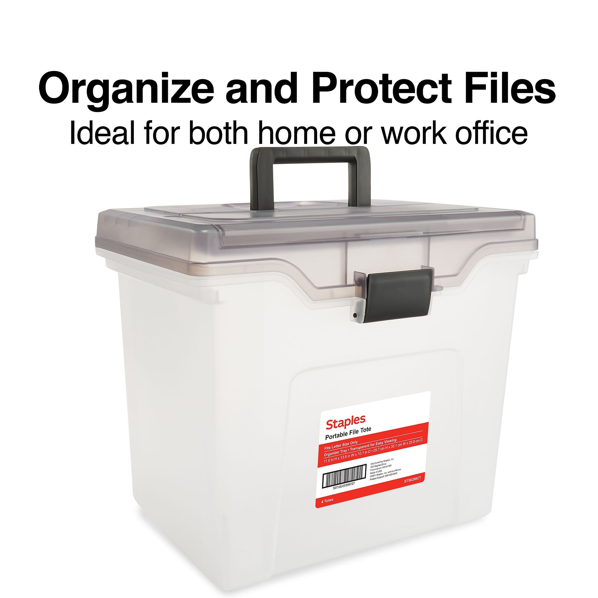 Staples Portable File Tote, Letter Size, Clear, 4/Carton