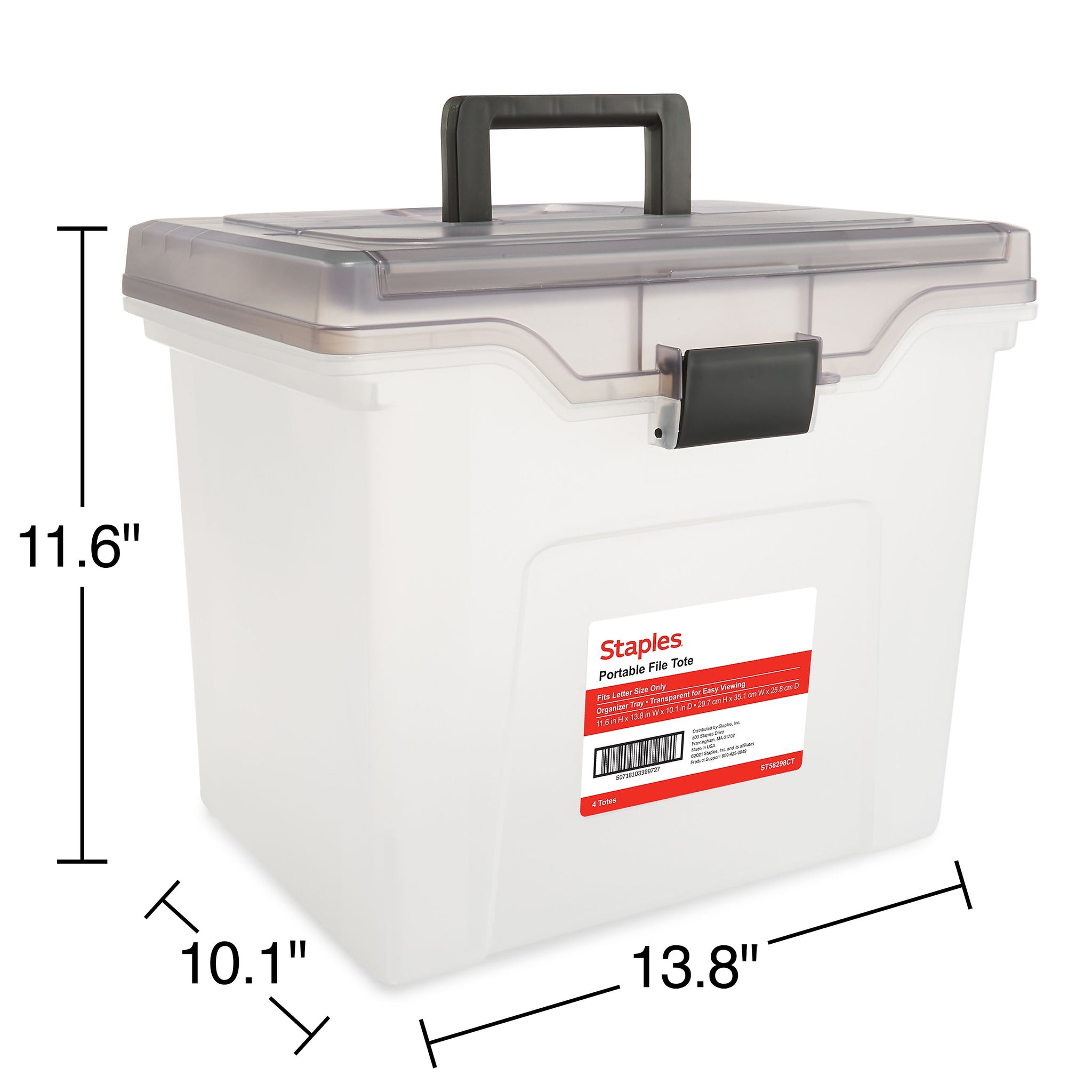 Staples Portable File Tote, Letter Size, Clear, 4/Carton