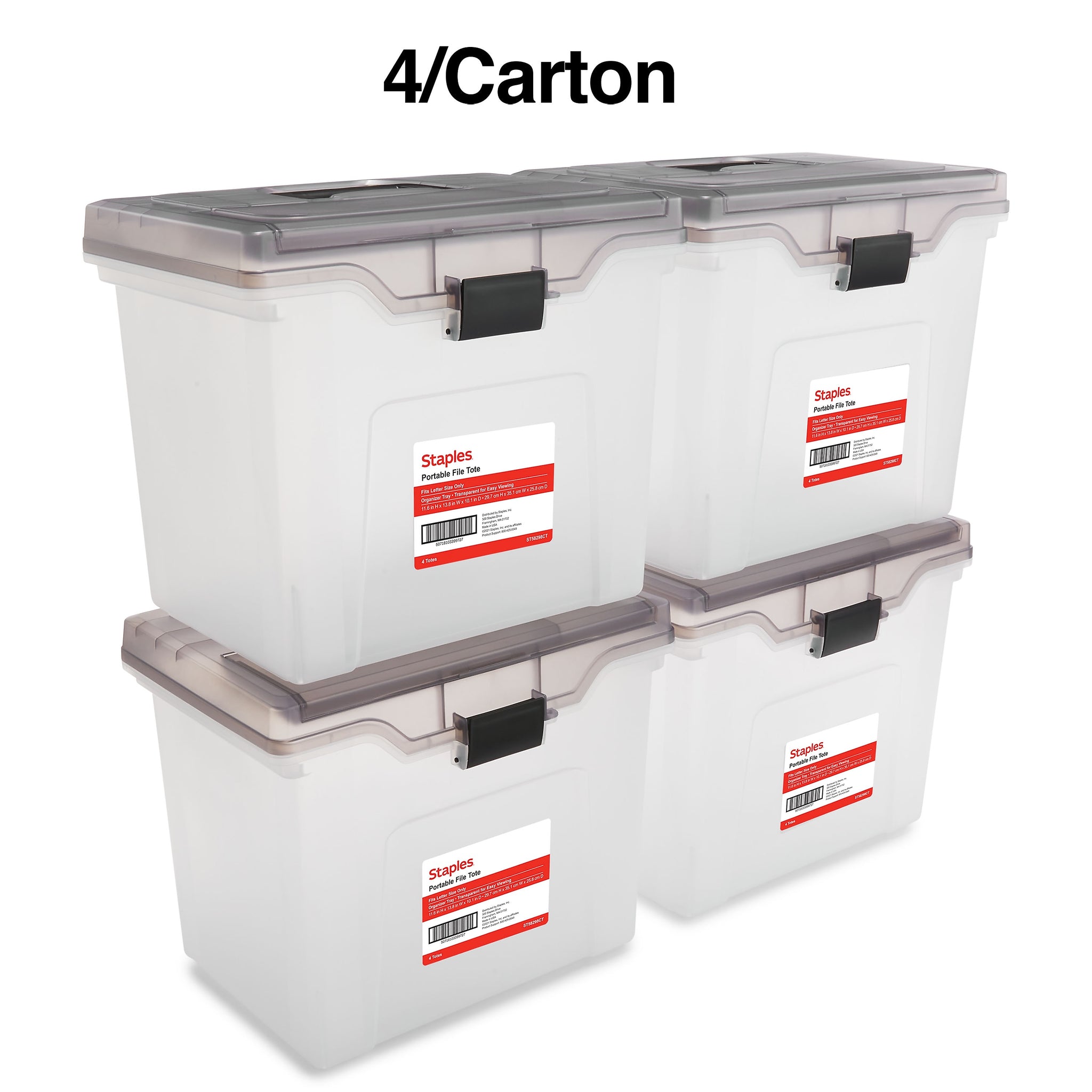 Staples Portable File Tote, Letter Size, Clear, 4/Carton