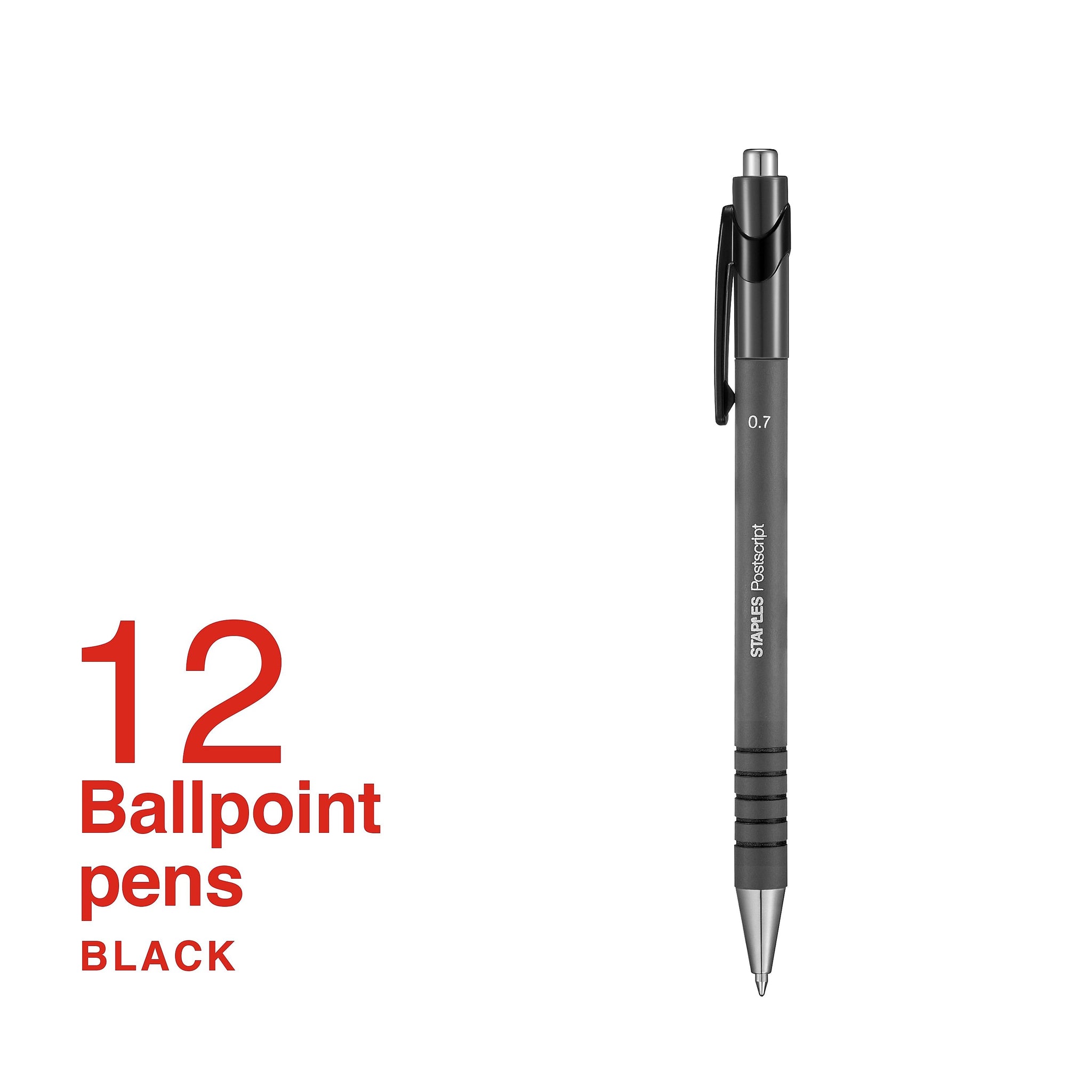 Staples Postscript Retractable Ballpoint Pens, Fine Point, Black Ink, Dozen