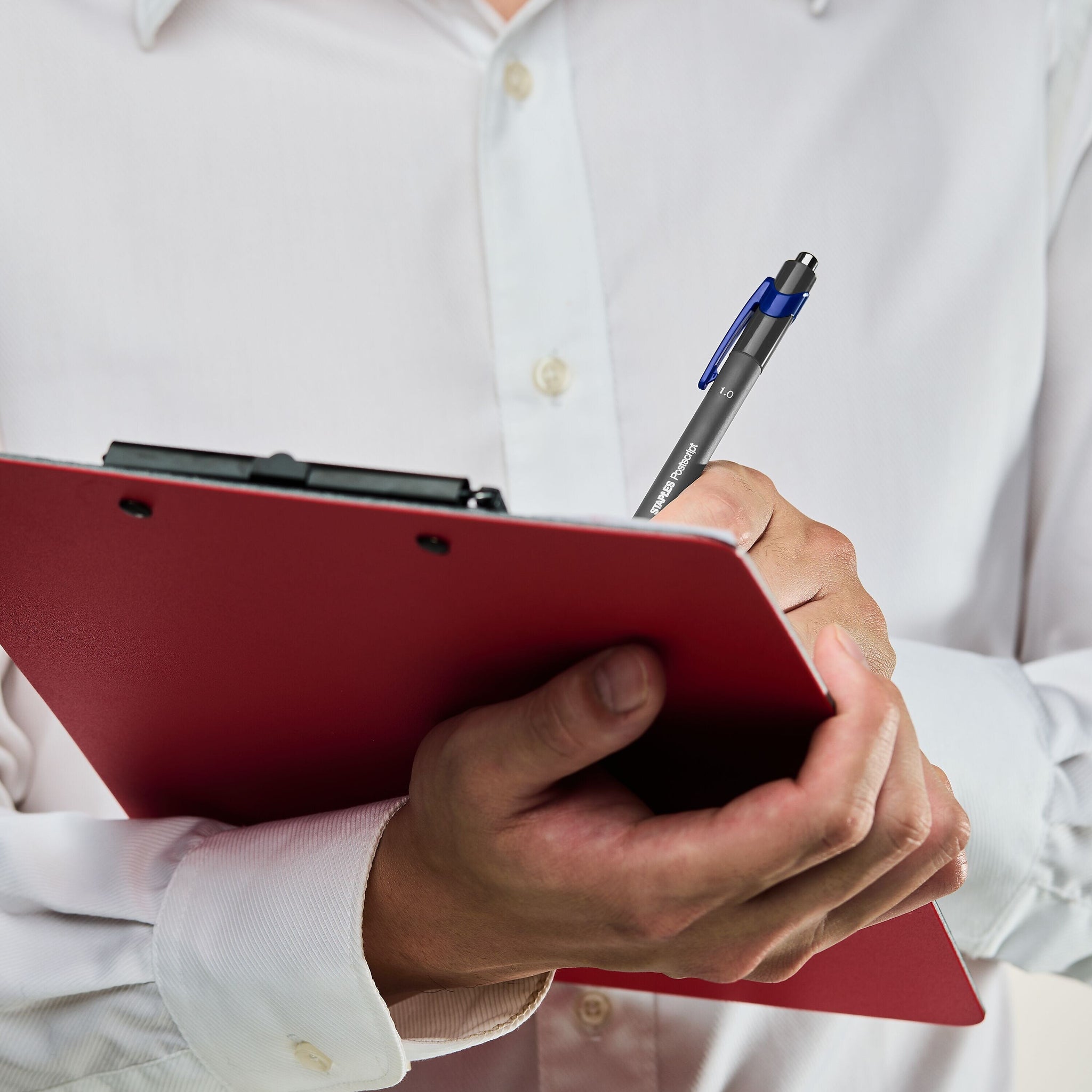 Staples Postscript Retractable Ballpoint Pens, Medium Point, Blue Ink, Dozen