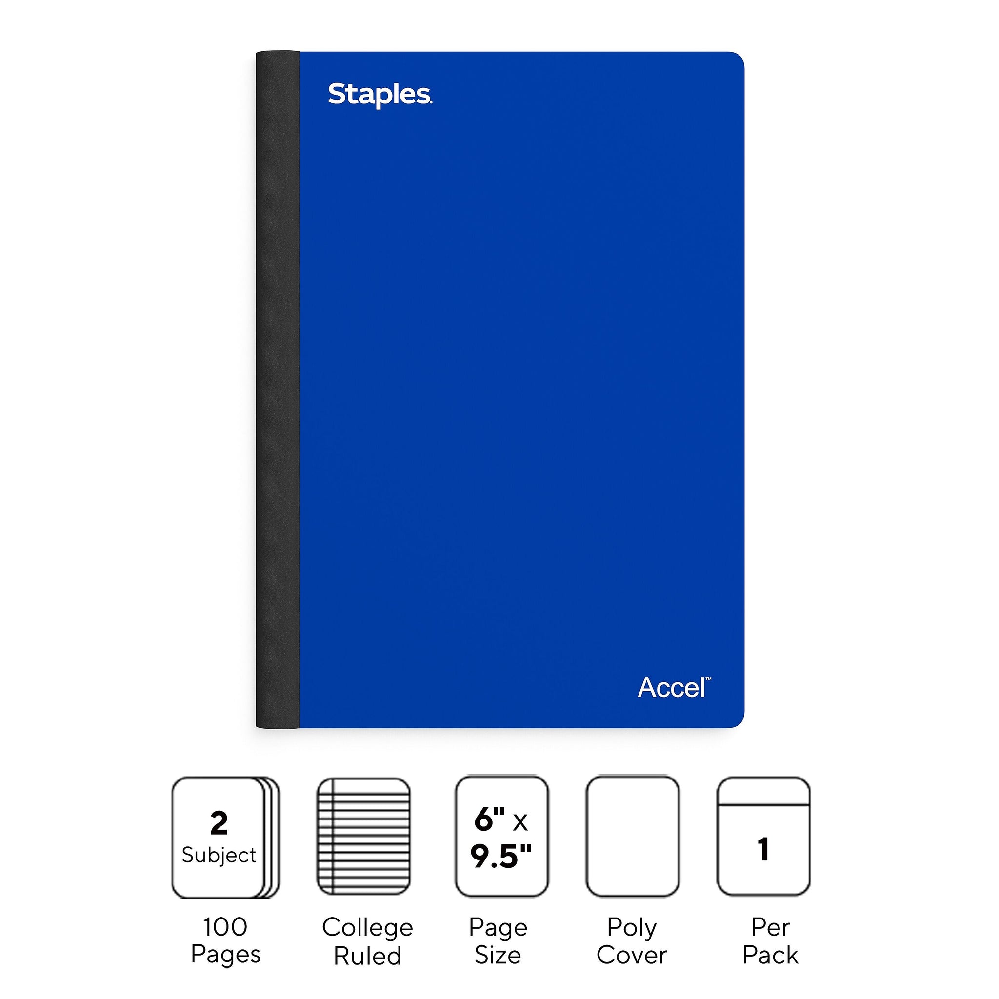 Staples Premium 2-Subject Notebook, 6